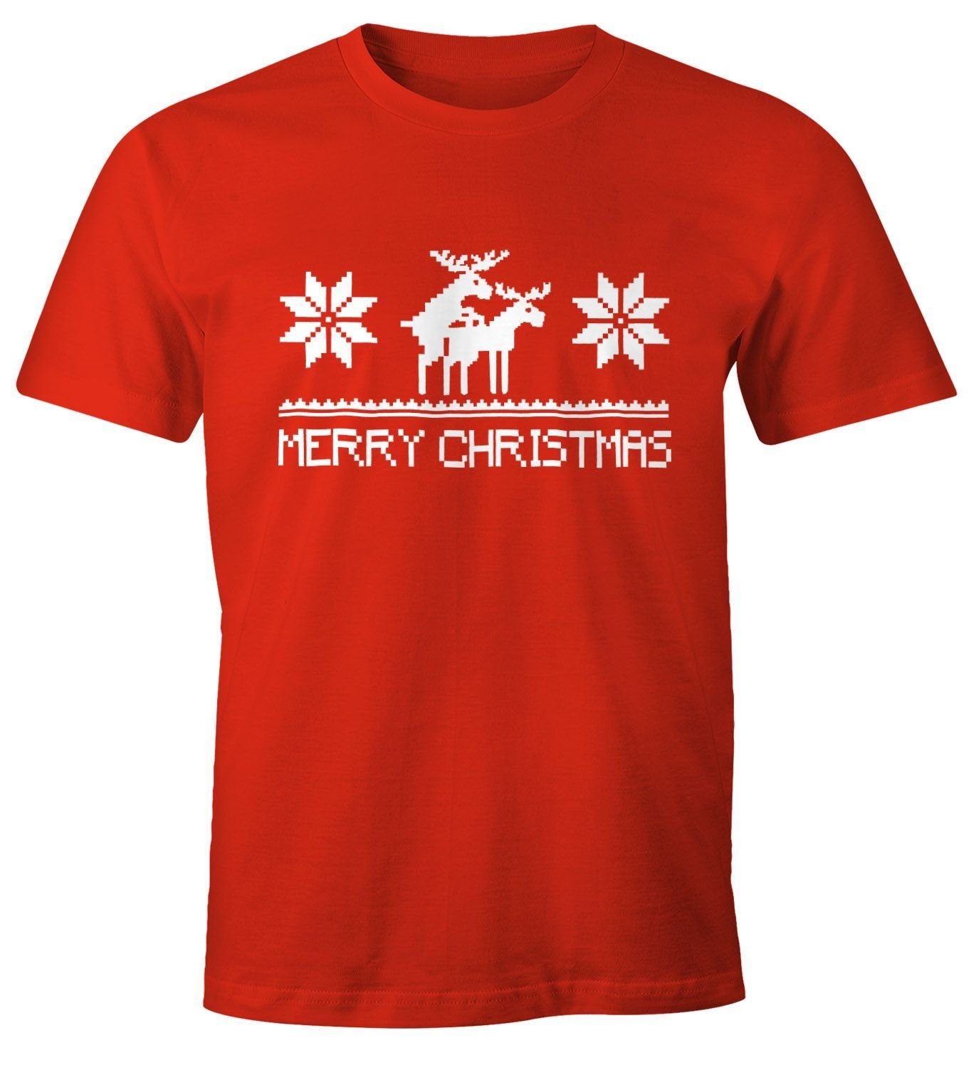 Print T-Shirt Merry Print-Shirt MoonWorks Weihnachten rot Fun-Shirt Moonworks® Herren Christmas mit