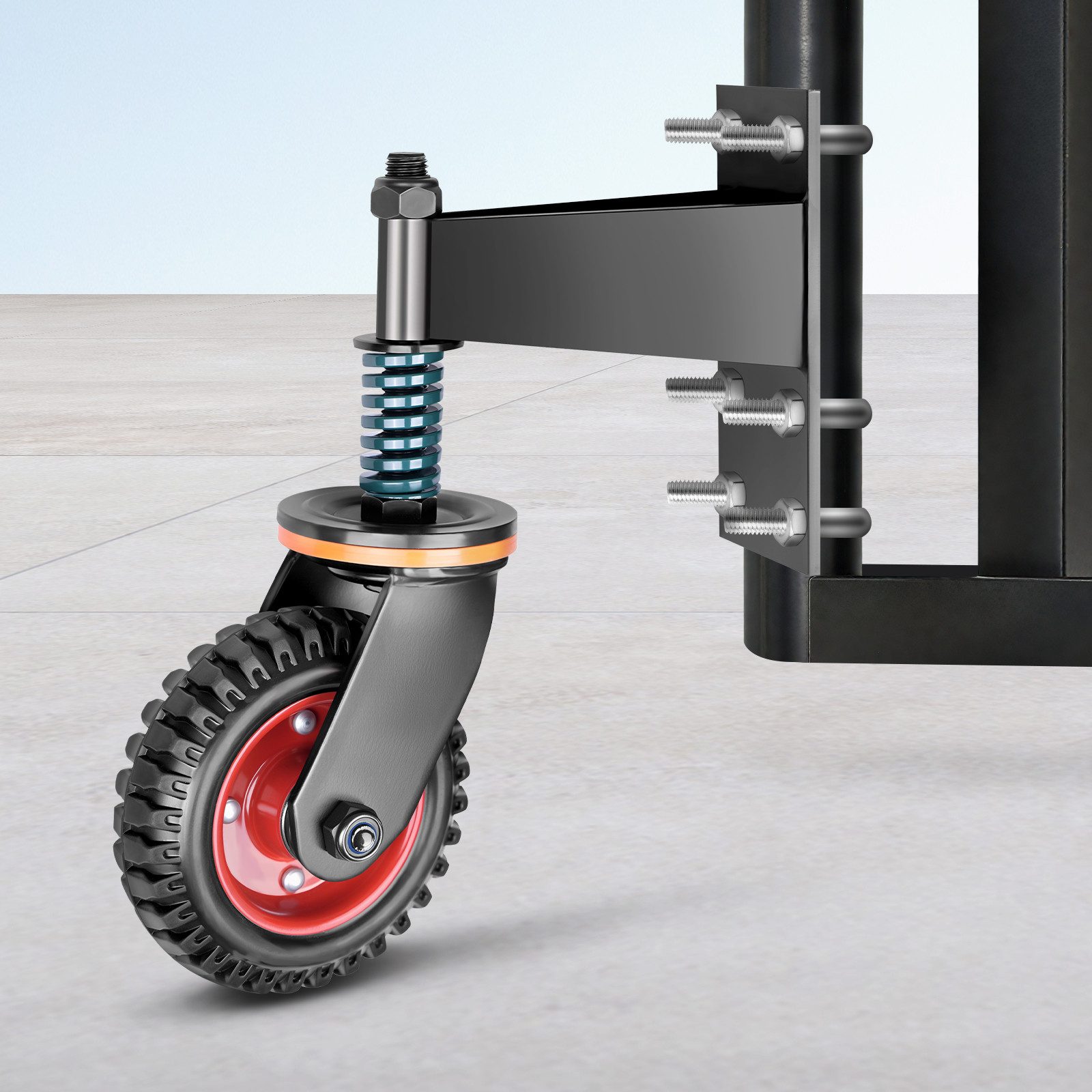 XERSEK Schwerlastrolle Robuste Federbelastete Torrollen Gummi 360° Torlaufrolle für Gartentor, (mit Universal-Montageplatte, 200 KG Belastbarkeit), 150mm Laufro – Bild 4 von 5