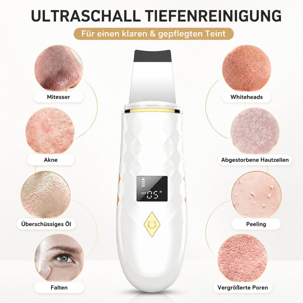 Toomoke Dermaroller Ultraschallpeelinggerät, Gesichtsspatel Tiefenreinigung 4 modi, Ultraschall-Peeling Porenreiniger Akne-Entferner Ionen Hautreiniger, Pickel und Akne Entferner set, Mikrodermabrasionsgerät