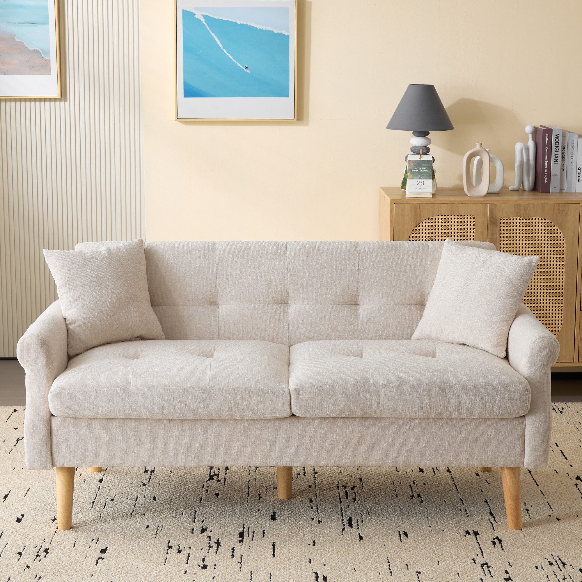 BBWL Sofa Doppelsofa 2-Sitzer mit Chenille-Stoff, dick gepolsterte Kissen, ergonomische Rückenlehne und Massivholzbeine