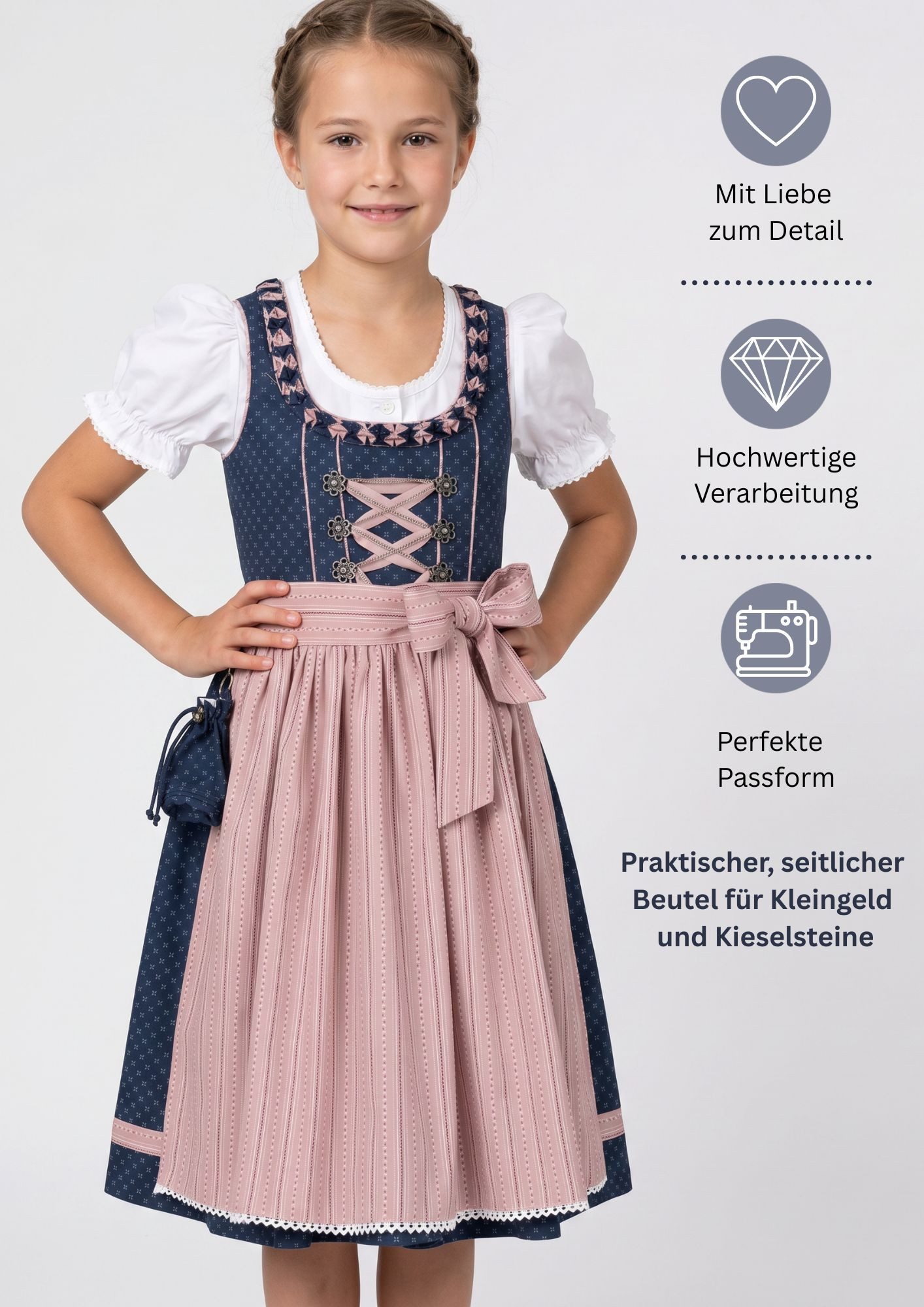 Nübler Dirndl Kinderdirndl Nabila in Blau Rosa von Nübler - Rocklänge knielang