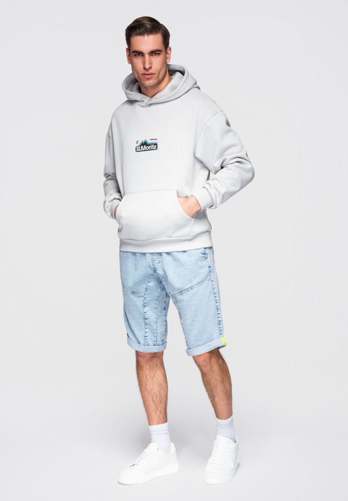 OMBRE Jeansshorts Shorts aus Denim für Männer mit Ziernähten