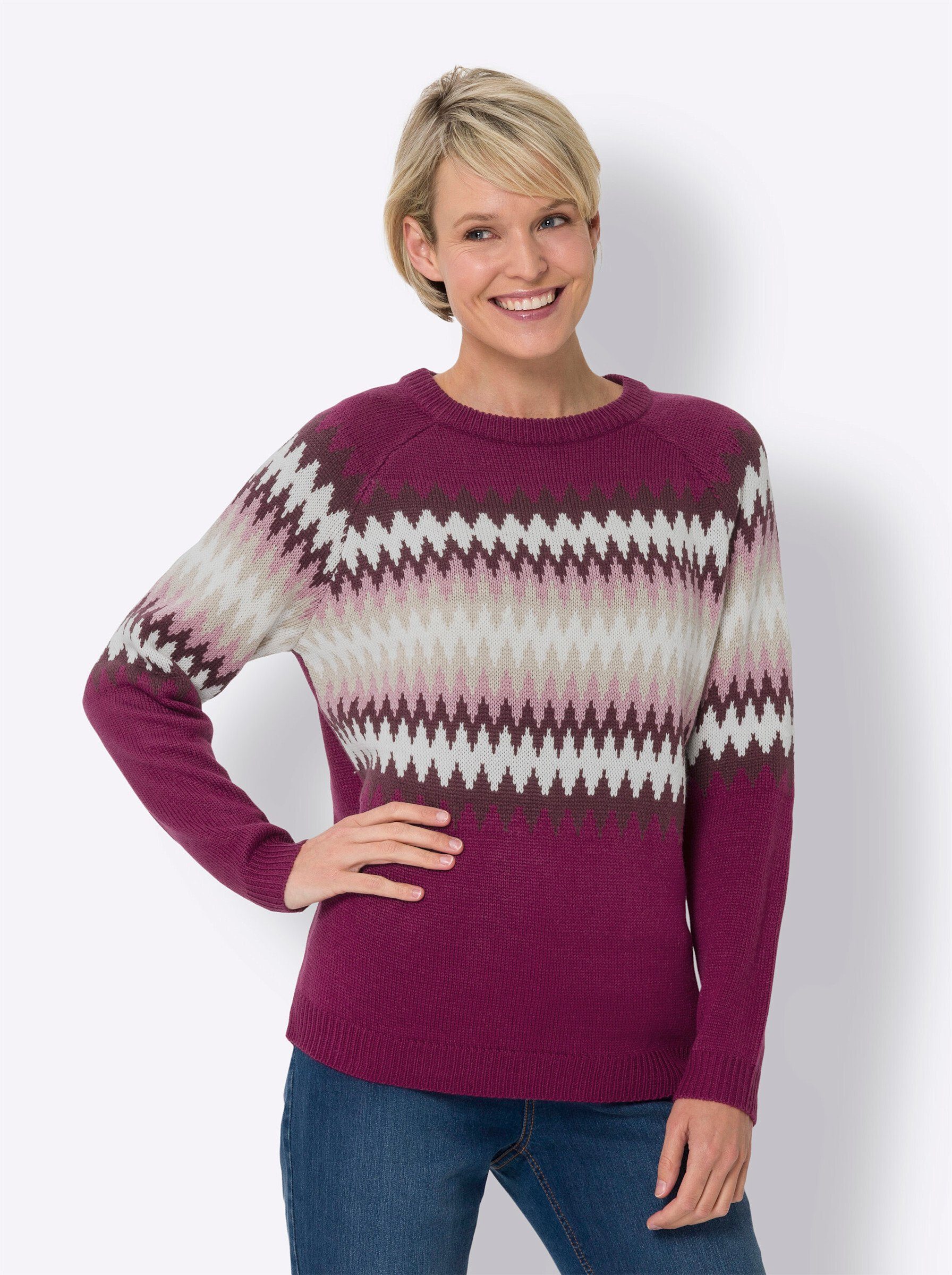 Sieh an! Strickpullover malve-altrosa-gemustert