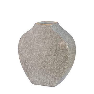 Fink Dekovase Vase MINTA - hellgrau - Porzellan - H.17,5cm x B.15cm x T.6cm (1 St), Handbemalter goldfarbener Rand - Durchmesser Öffnung ca. 4x4,5 cm