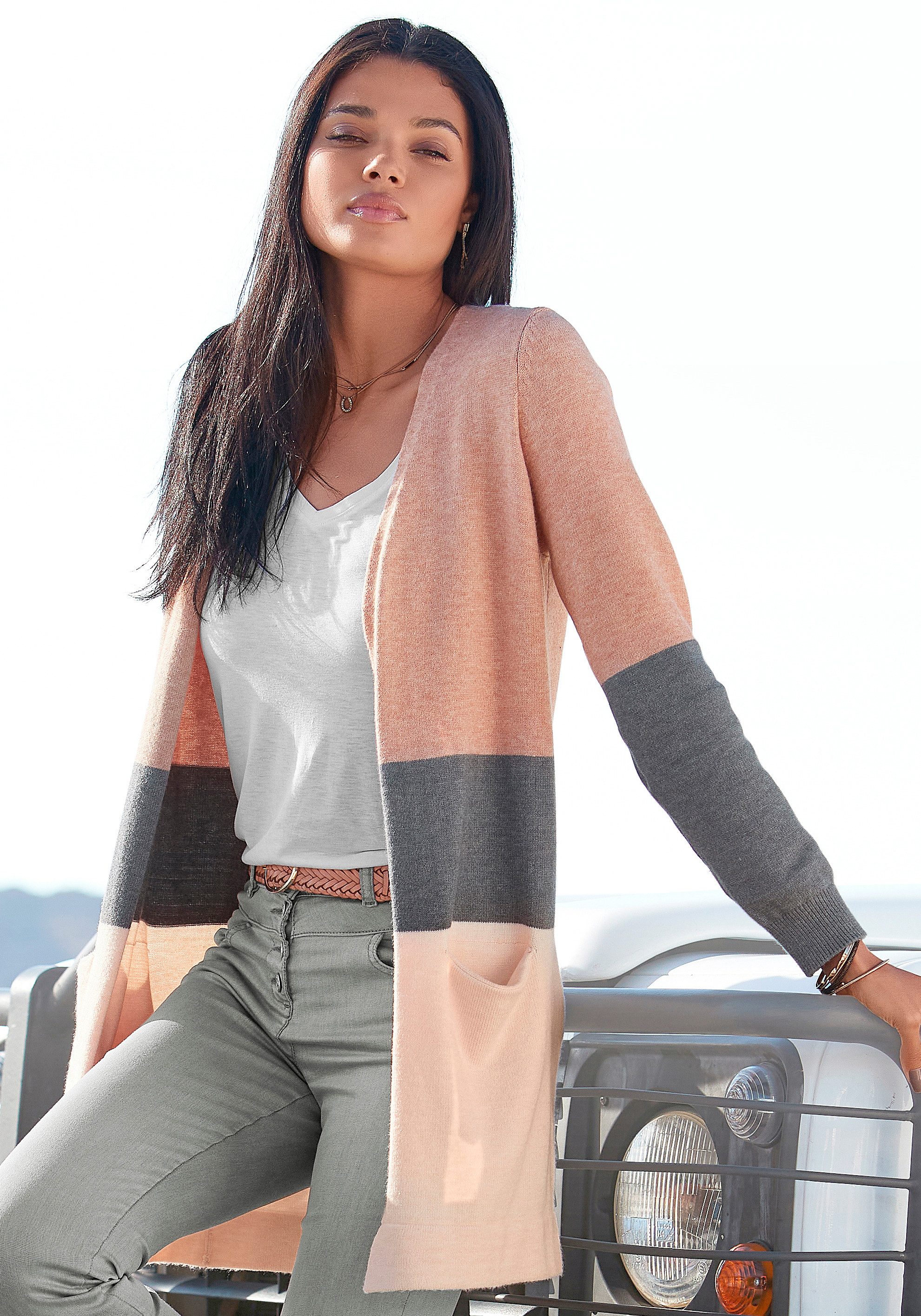 Vivance Cardigan mit Colorblock-Optik und Taschen, lange Strickjacke günstig online kaufen