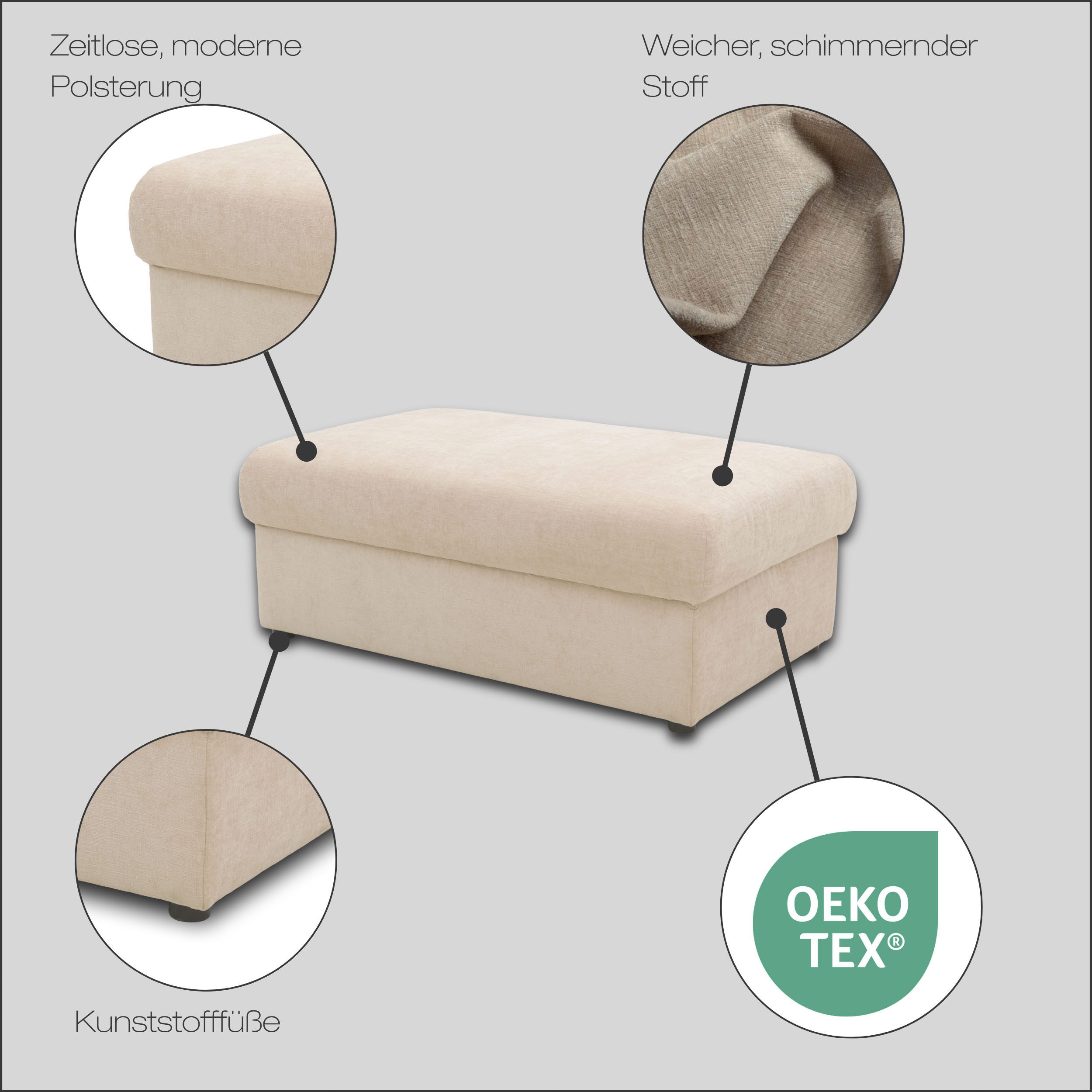 DOMO collection Hocker Dundee, passende Ergänzung zum Mega-Sofa, pflegeleichter, edler Strukturstoff in Chenille-Optik