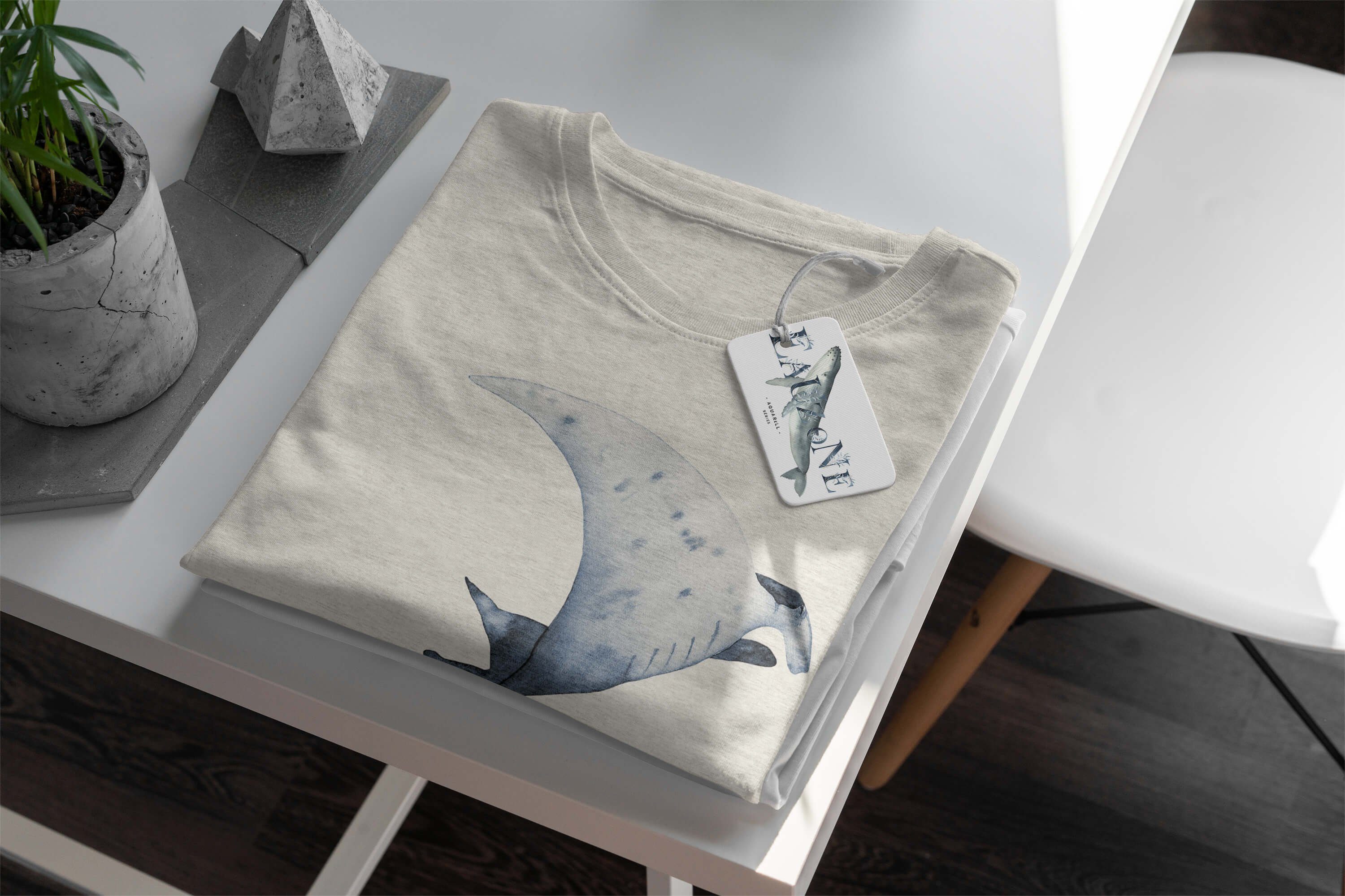 Art T-Shirt Rochen Wasserfarben (1-tlg) 100% gekämmte Ö Nachhaltig Sinus Bio-Baumwolle Herren Motiv Mantarochen Shirt T-Shirt