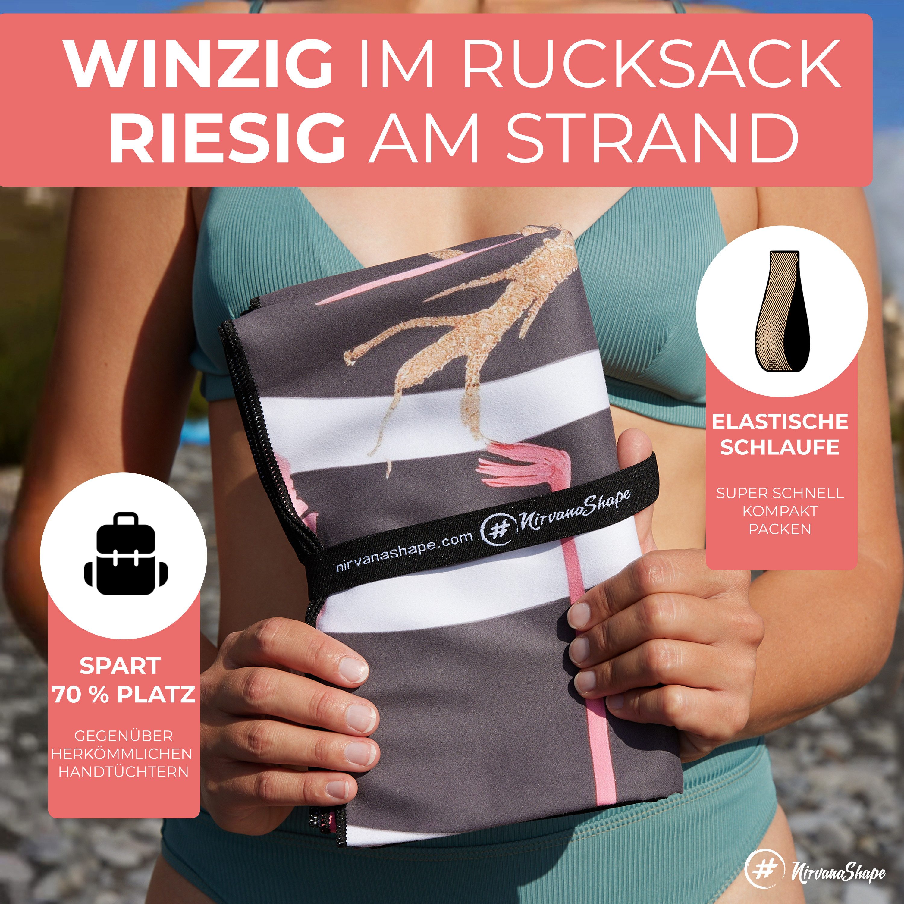 NirvanaShape Strandtuch Reise Handtuch Strandtuch XXL - Strandhandtuch, Mikrofaser Badetuch – Bild 4 von 5
