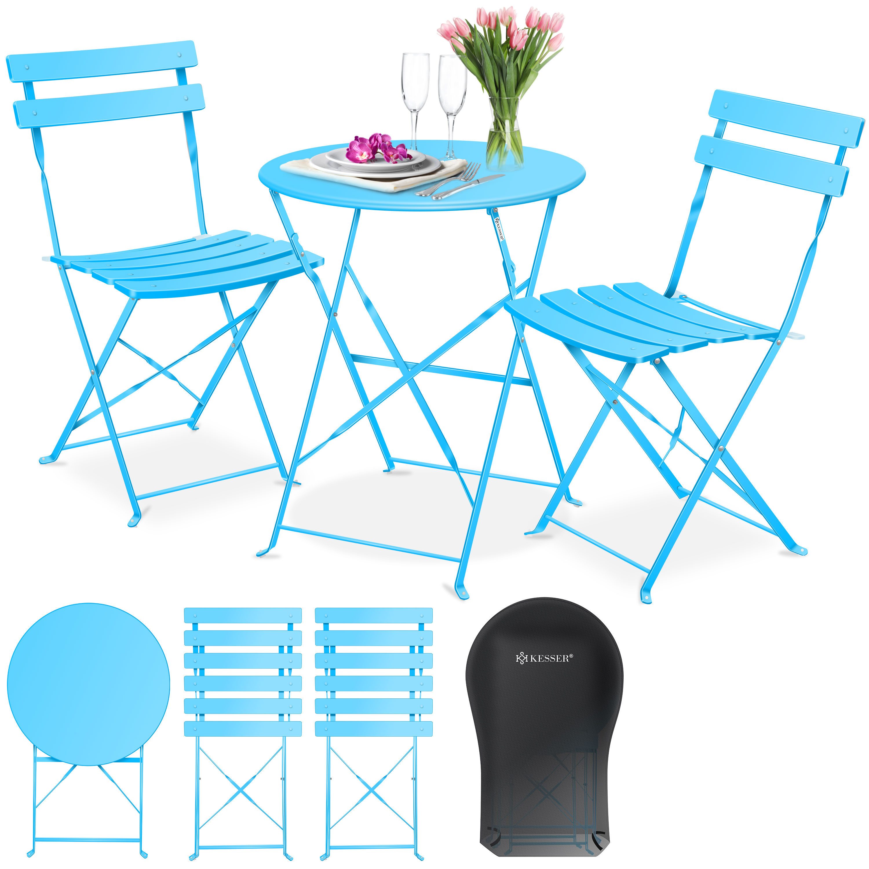KESSER Bistrotisch, Bistro-Set 3-teilig Bistrotisch mit klappbaren Stühlen