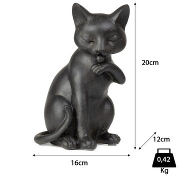 Moritz Dekofigur Deko-Figur Katze aus Polyresin in schwarz säubert sich, Dekofigur aus Polyresin Dekoelement Dekoration Figuren