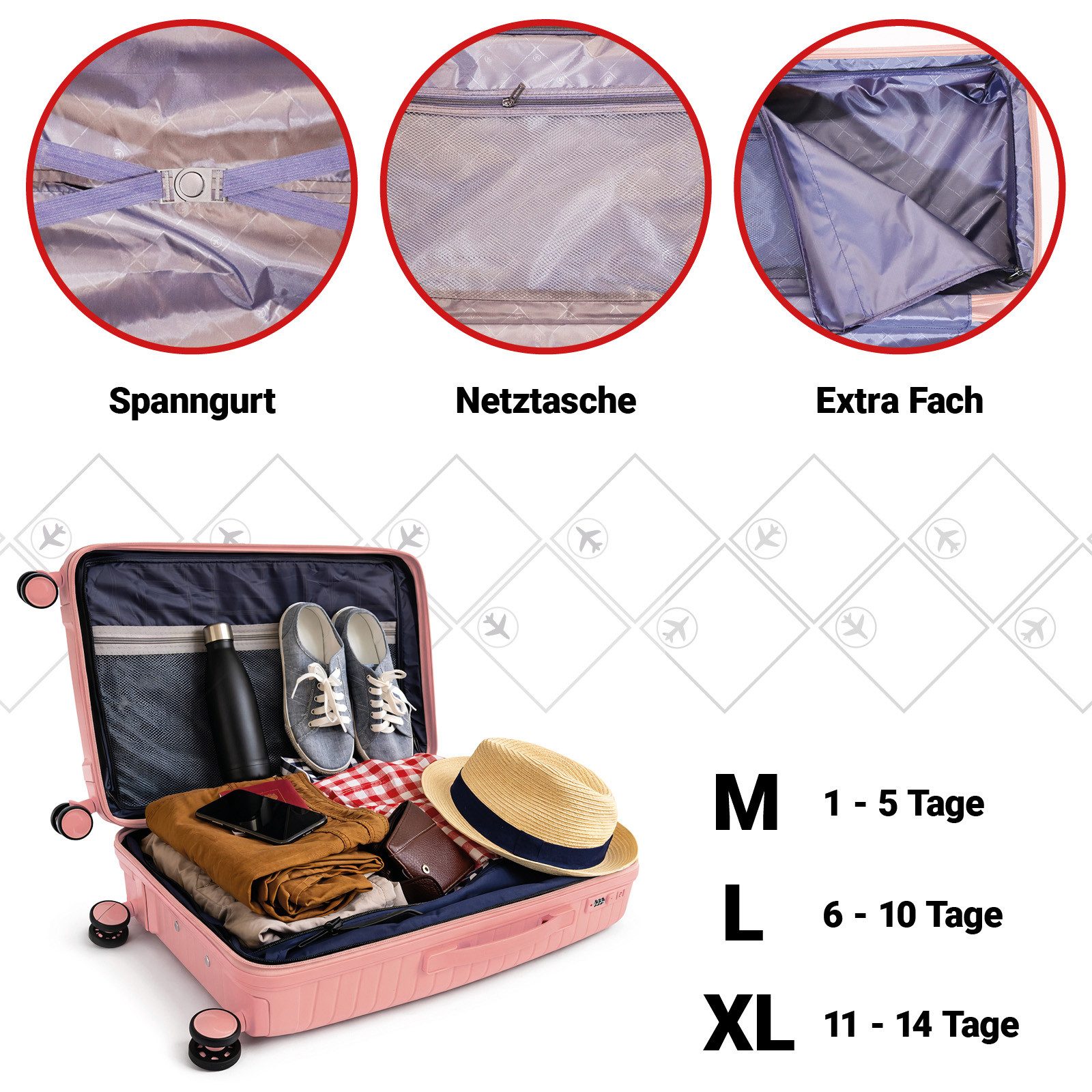 Barut Trolleyset Reisekoffer Set NOVA Rose Gold, (Set, 3 tlg., MS-19914)