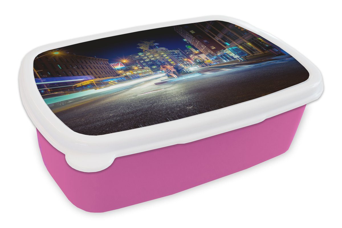 New-York Brotdose (2-tlg), Brooklyn - Kunststoff Snackbox, rosa Lunchbox für Mädchen, Kinder, Lichter, - Kunststoff, Brotbox MuchoWow Erwachsene,