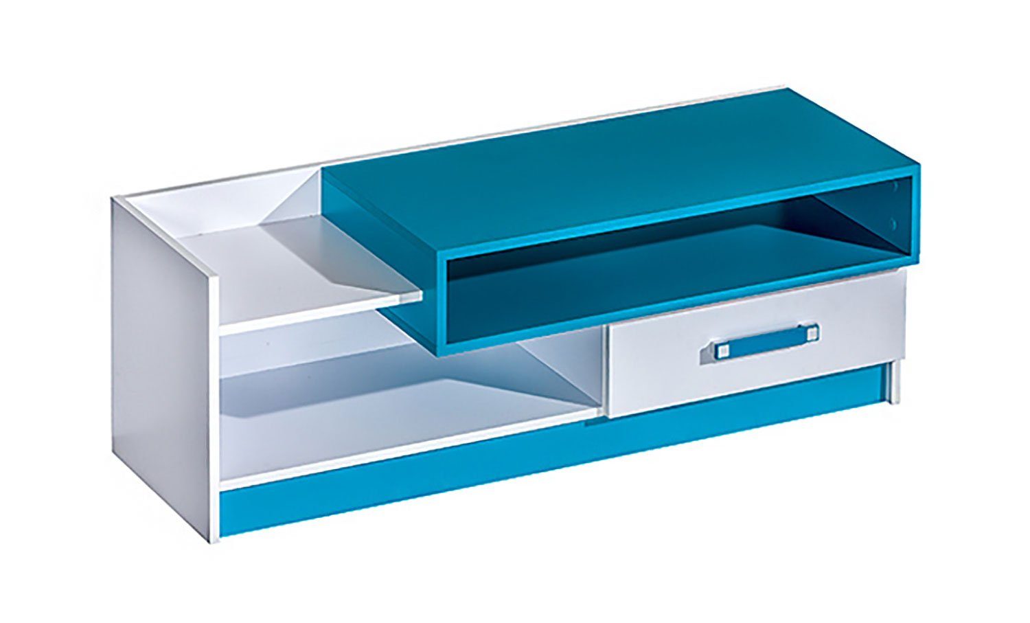 Feldmann-Wohnen Lowboard Trafiko (mit dekorativen farblichen Absetzungen, 1 St., Farbapplikation wahlweise in blau, grau oder pink), 120cm weiß Farbapplikation wählbar mit 2 offenen Fächern & 1 Schublade