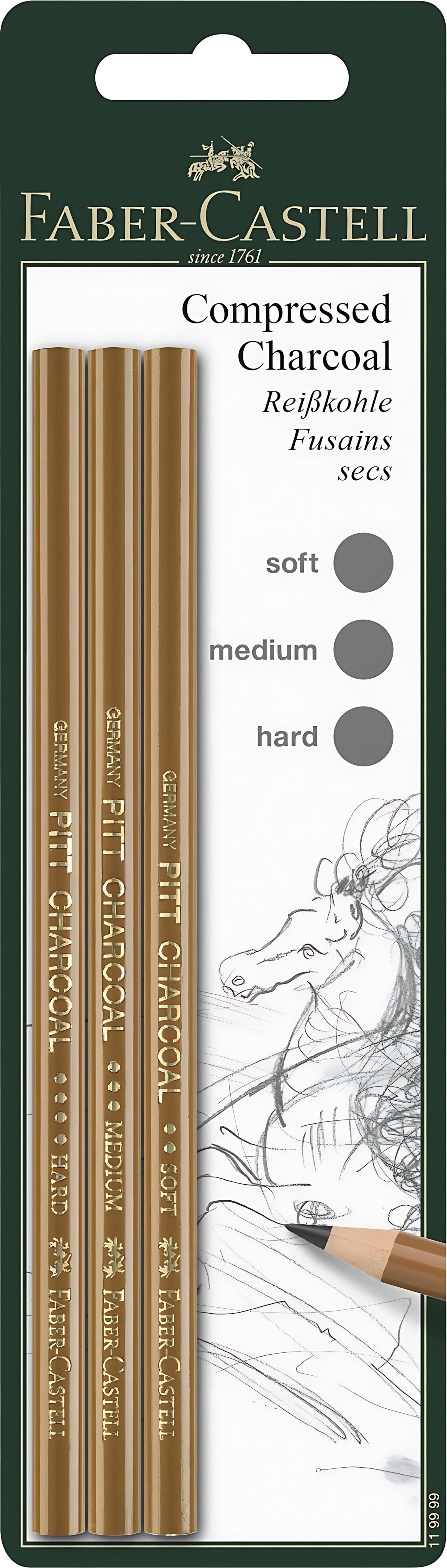 Faber-Castell Zeichenkohle Faber Castell Reisskohlestift fettfrei Pitt 3er-Set
