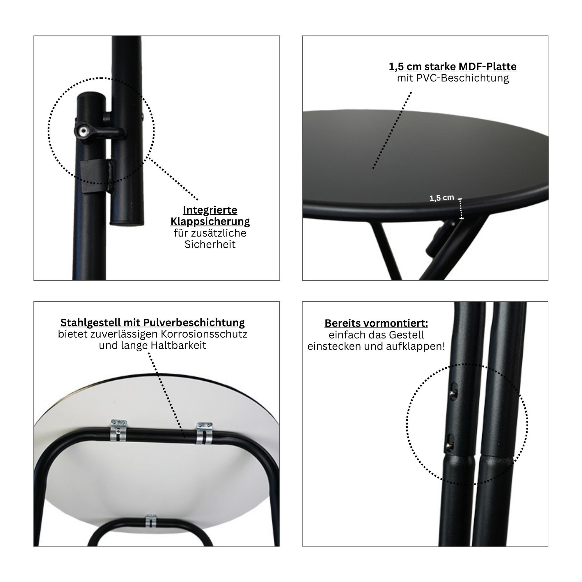 CHEFGASTRO® Stehtisch Bistrotisch 2er Set klappbar mit Husse HxØ 110x60cm MDF-Platte mit PVC