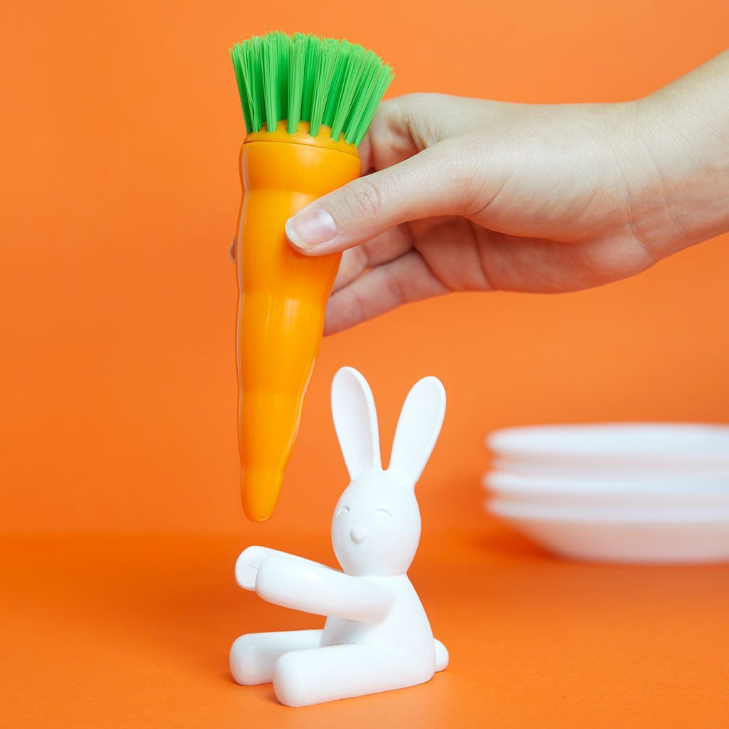 Balvi Geschirrschwamm Dishwashing brush Bunny weiß orange, Spülbürste Geschirr Karotte, Hase