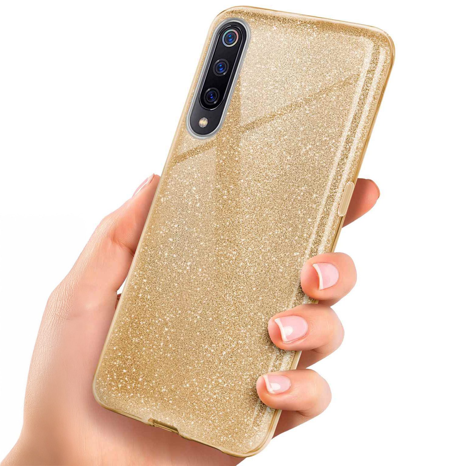 ONEFLOW Handyhülle für Xiaomi Mi 9 Glitzer Hülle Glitter Case Gold 6,39 Zoll, Hülle Glitzernd Dünne Schutzhülle mit Kameraschutz Frauen Glitzerhülle