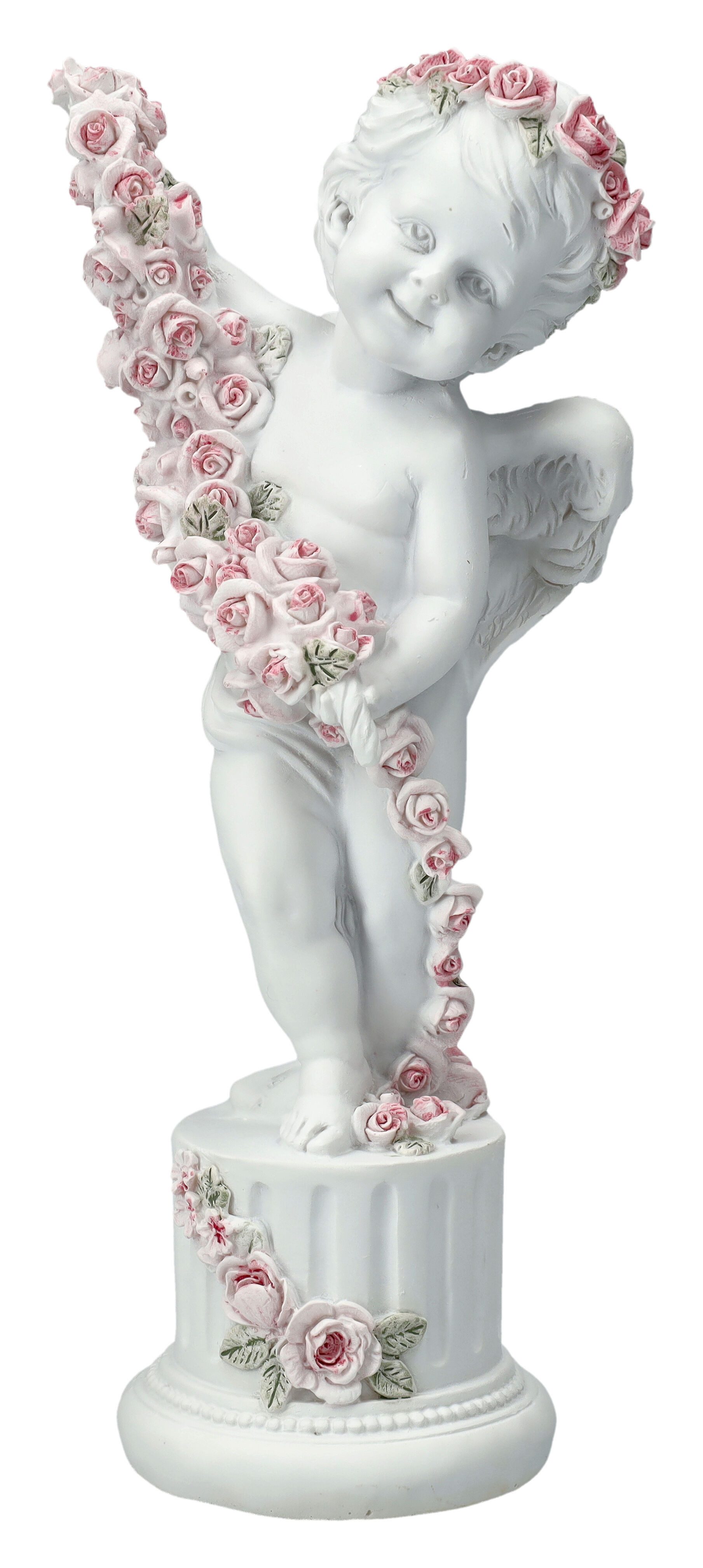 Figuren Shop GmbH Dekofigur Engel Figur - Putte mit Rosen auf Säule - Fanta günstig online kaufen