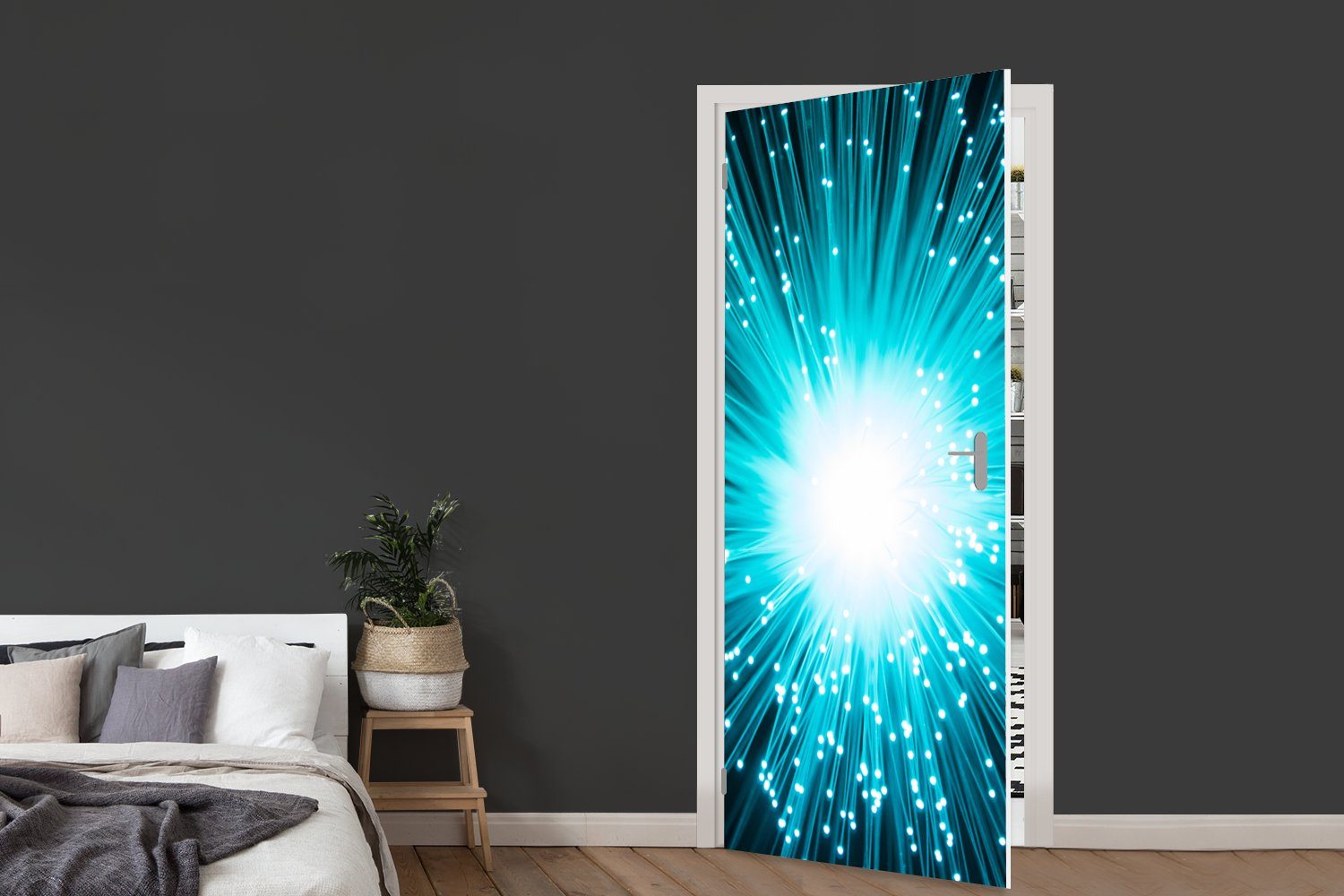 cm Türtapete Tür, St), um Glasfaser, bedruckt, Fototapete für 75x205 (1 Türaufkleber, Glühen Matt, Blaues MuchoWow