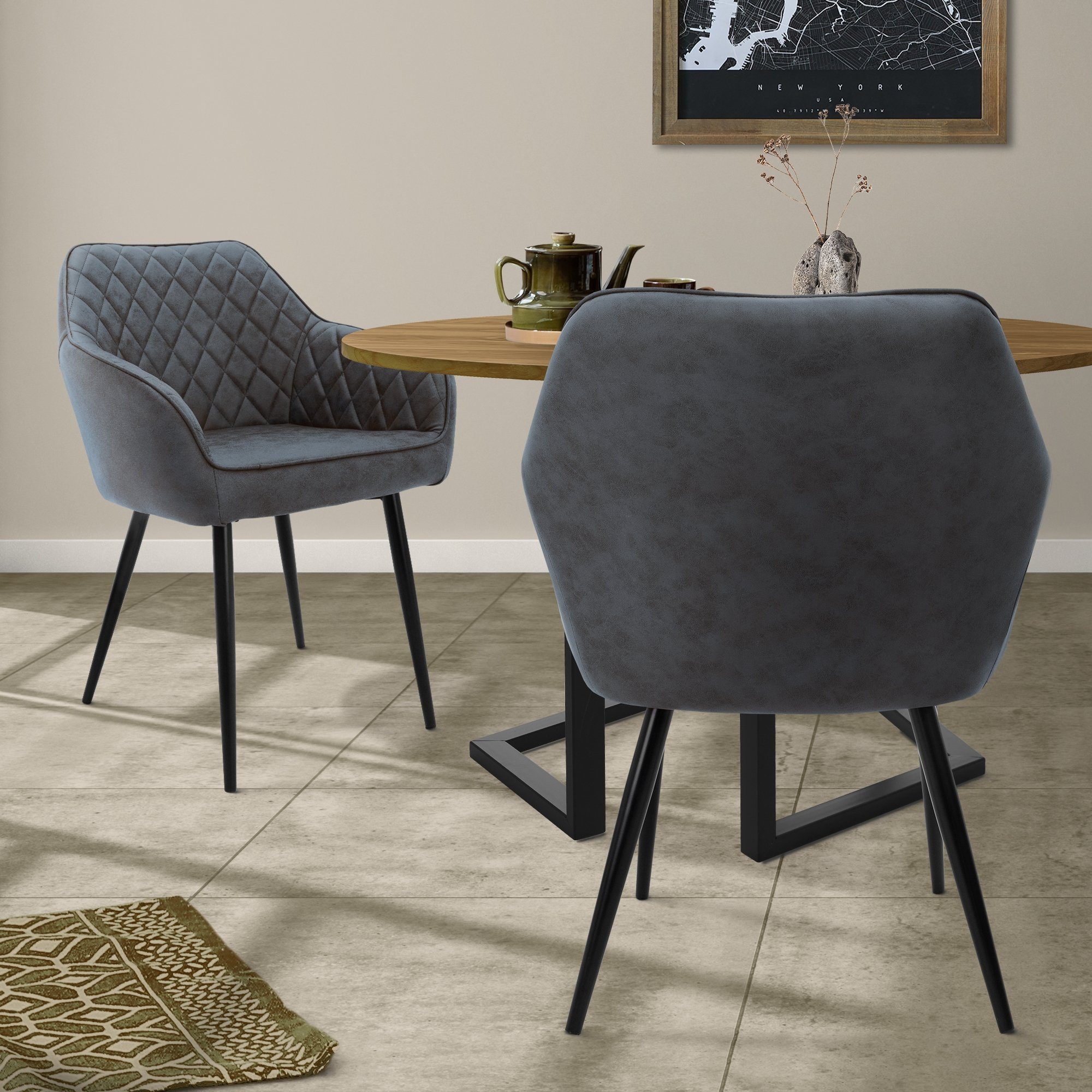 ML-DESIGN Stuhl Esszimmerstühle Küchenstuhl Polsterstuhl Esszimmerstuhl (2er Set), 2er Set Anthrazit Kunslederbezug Metallbeine Ergonomisch | Stühle