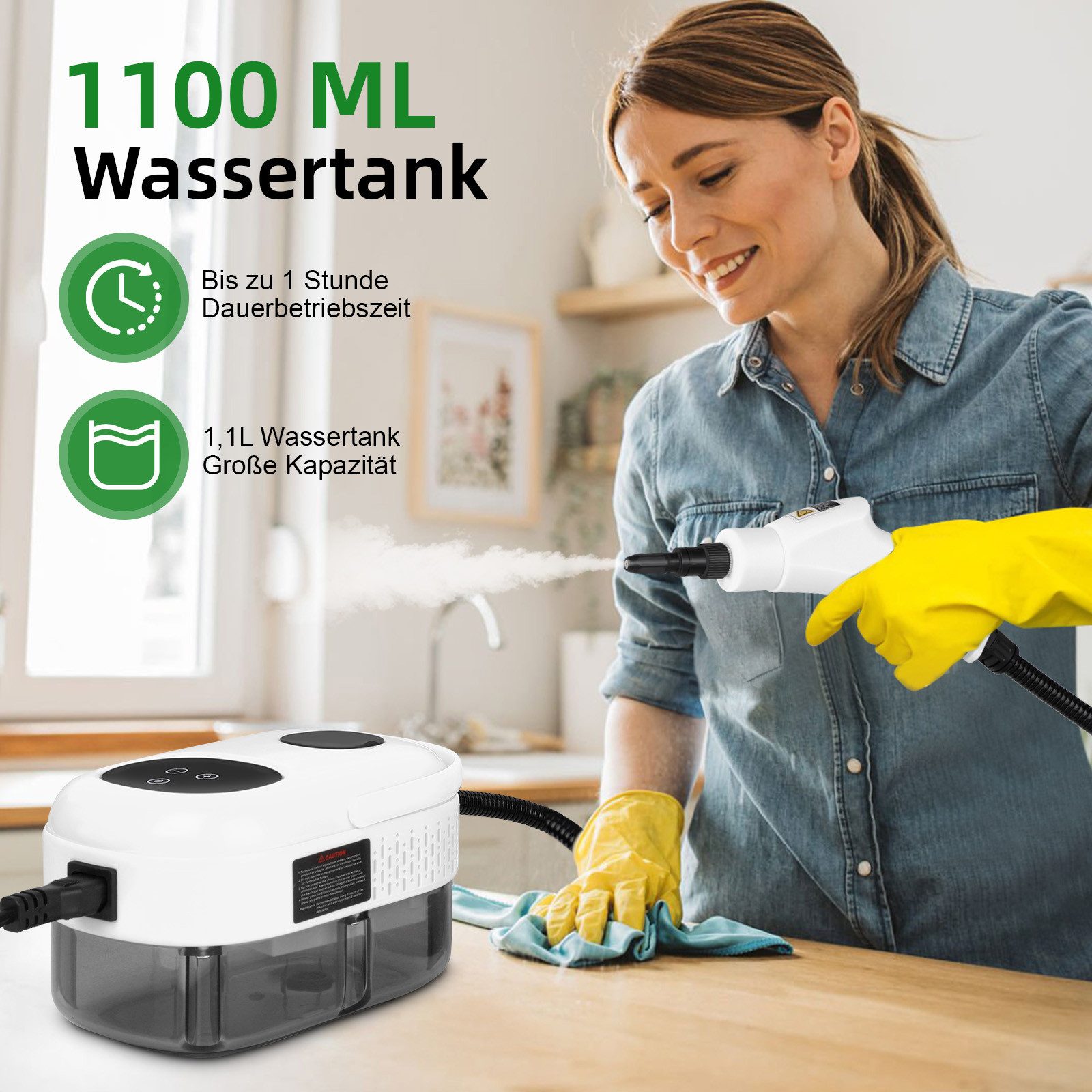 QUBEBU Handdampfreiniger 2500W Tragbarer Dampfreiniger Multifunktionaler Handdampfreiniger, 2500,00 W, mit 6 Geschwindigkeiten einstellbar und 3 Arten von Bürstenköpfen.