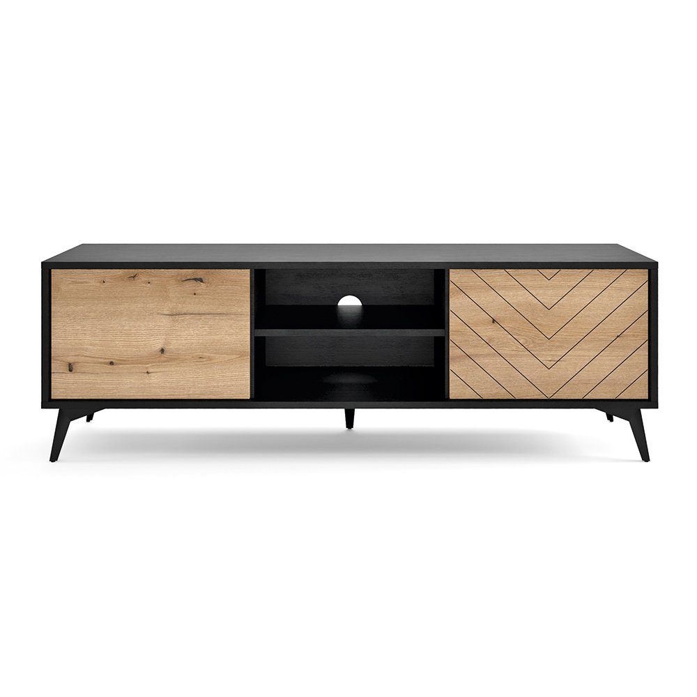 Lomadox Lowboard DALE-160, Fernsehschrank Wohnzimmer schwarz mit Eiche 154x50x39 cm