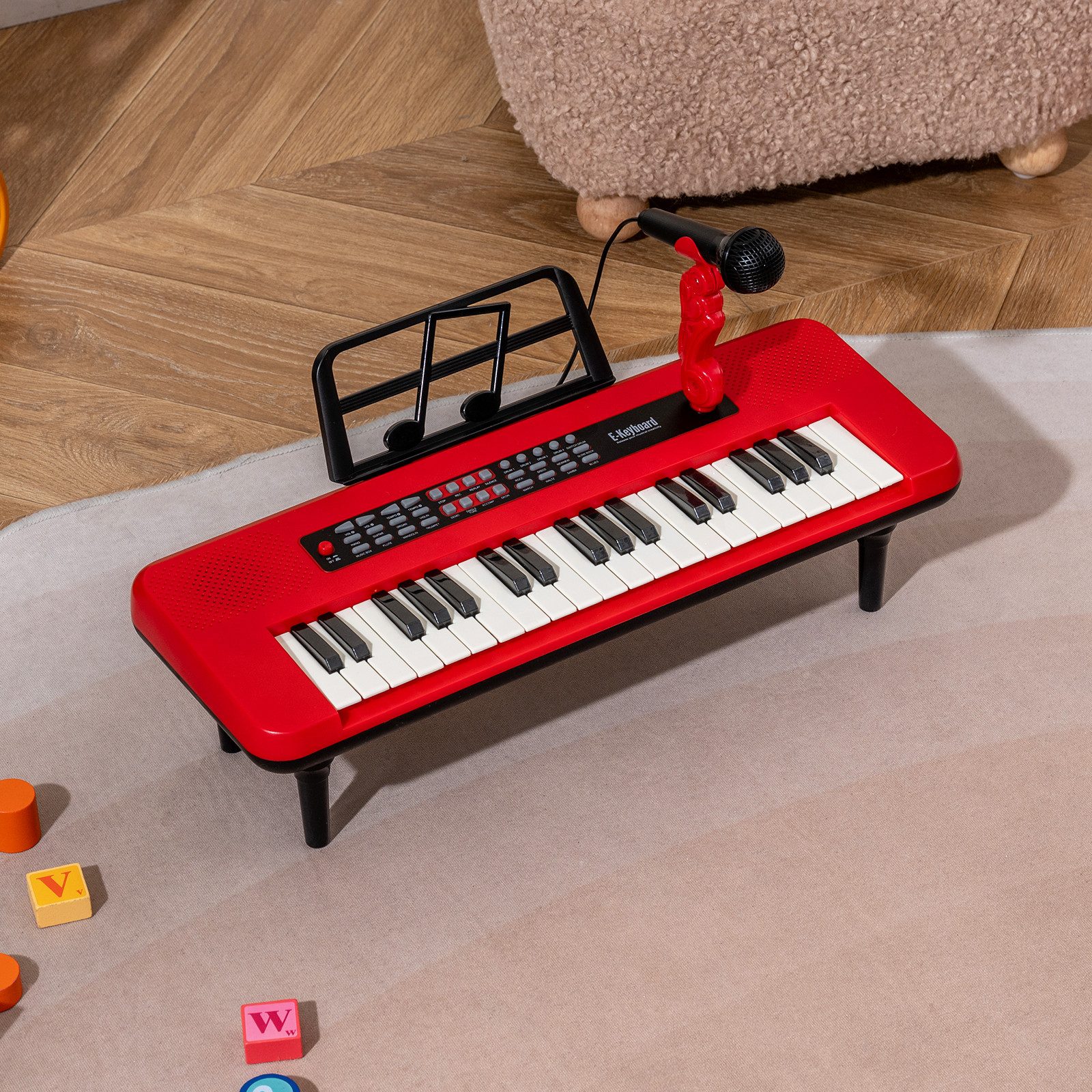 COSTWAY Spielzeug-Musikinstrument, 37-Tasten mit Mikrofon, Notenständer & abnehmbare Beine