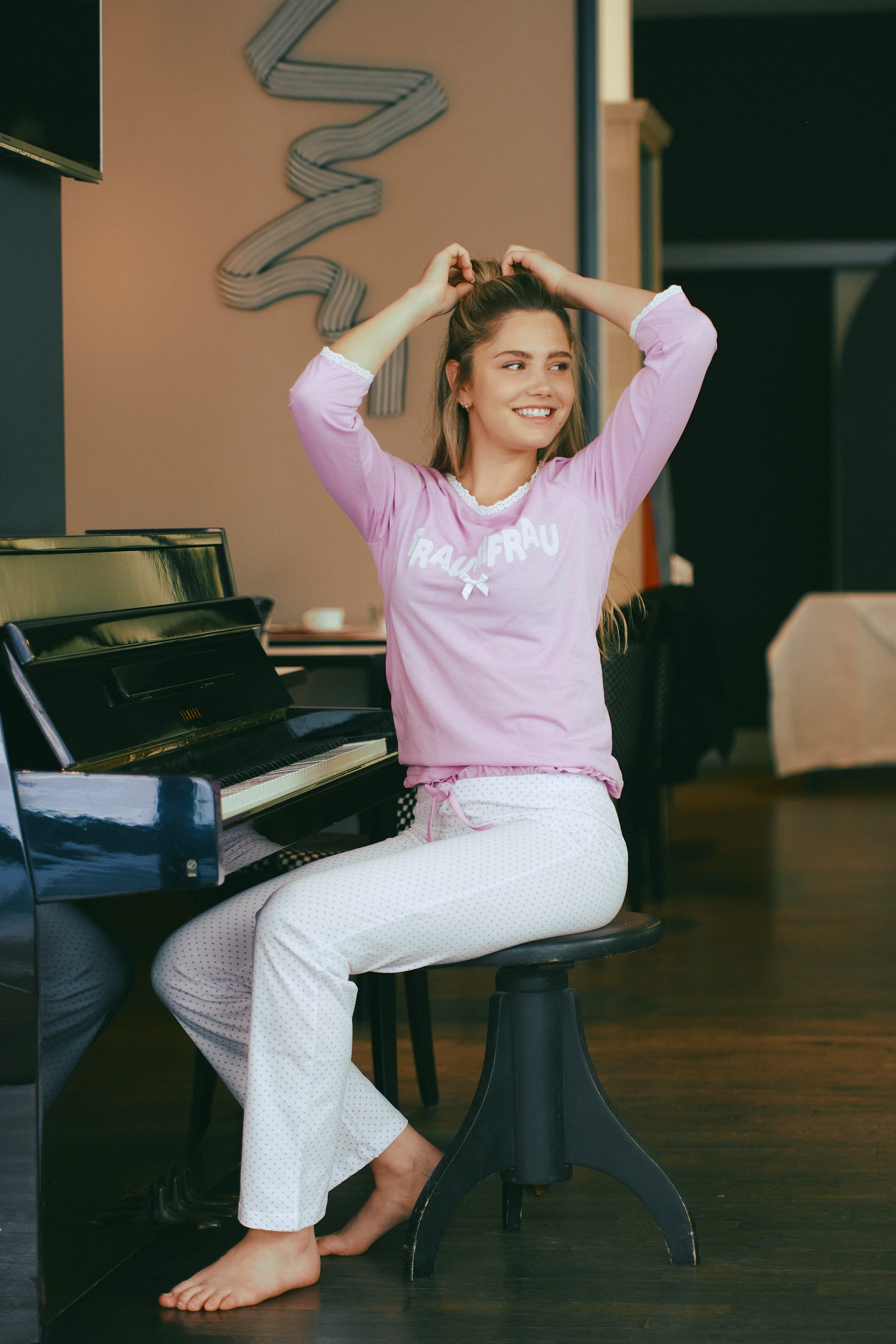 Louis & Louisa Pyjama Louis & Louisa Damen Pyjama "Traumfrau" rosa/weiß allover