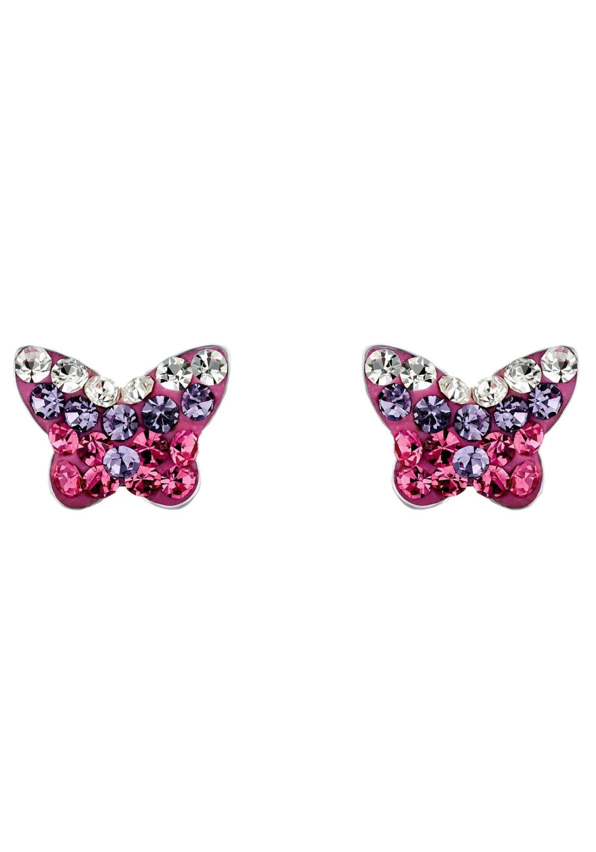 9540709, 2036780, Glasstein Ohrstecker Schmetterling, mit silberfarben-pink-violett Paar Amor