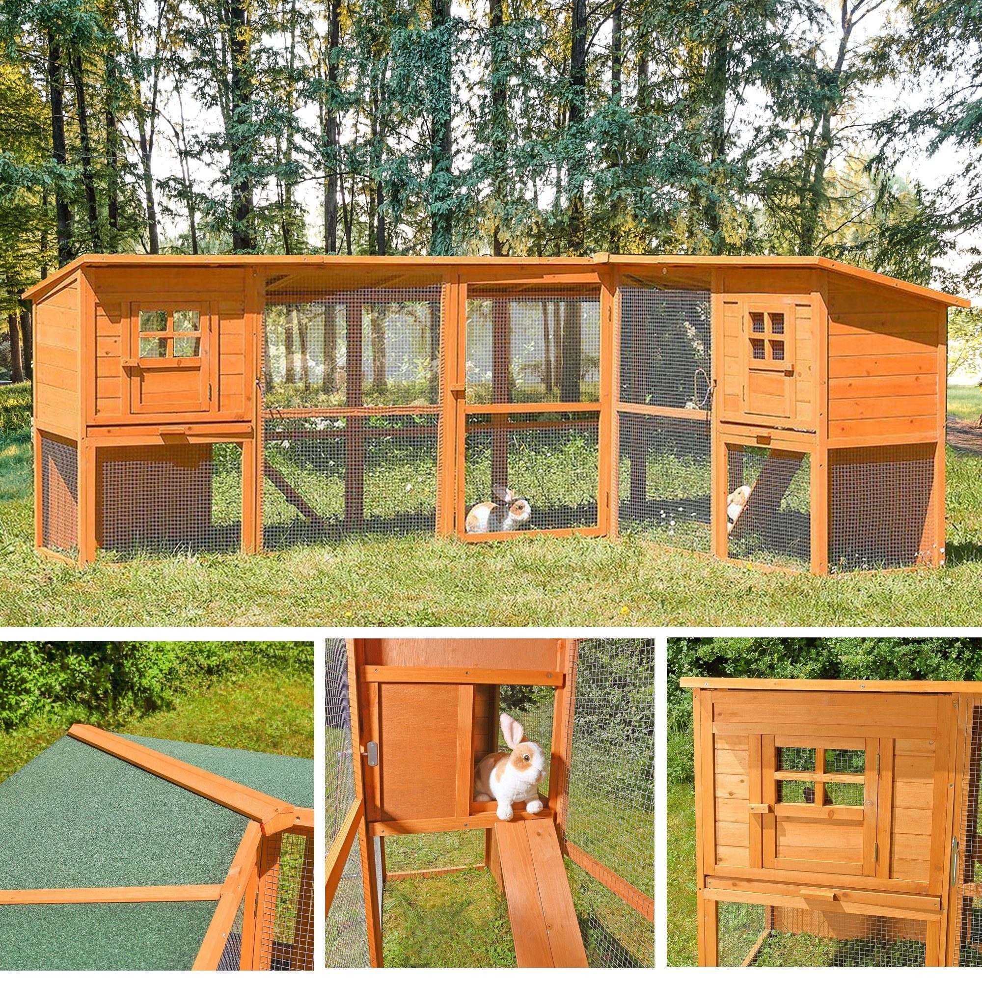 Melko Hühnerstall Freigehege Hühnerstall Holz Braun Kaninchenstall Freilauf günstig online kaufen