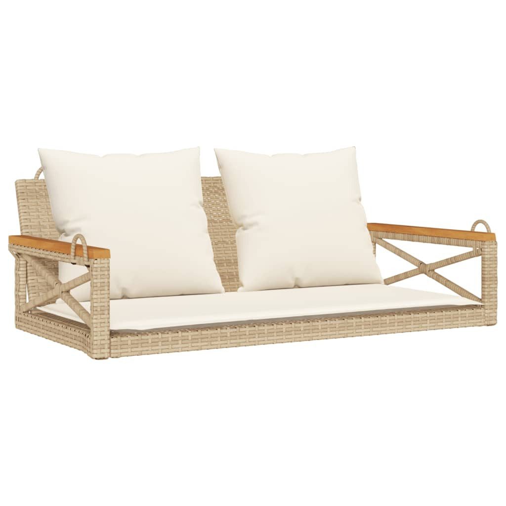 Gartenbank Hängebank mit Kissen Beige 109x62x40 cm Poly Rattan
