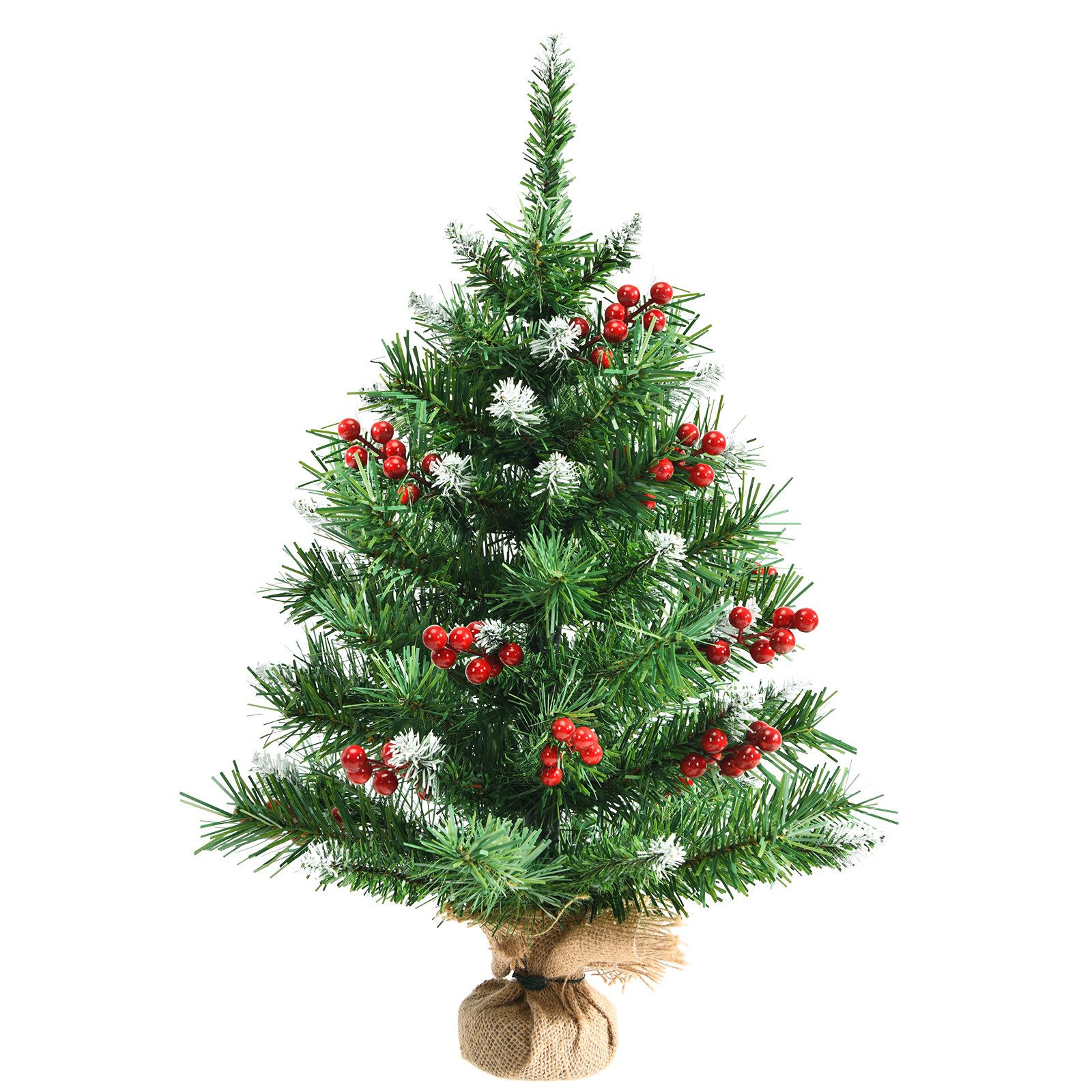 COSTWAY Künstlicher Weihnachtsbaum, mit 76 Zweigen, roten Beeren, Sockel