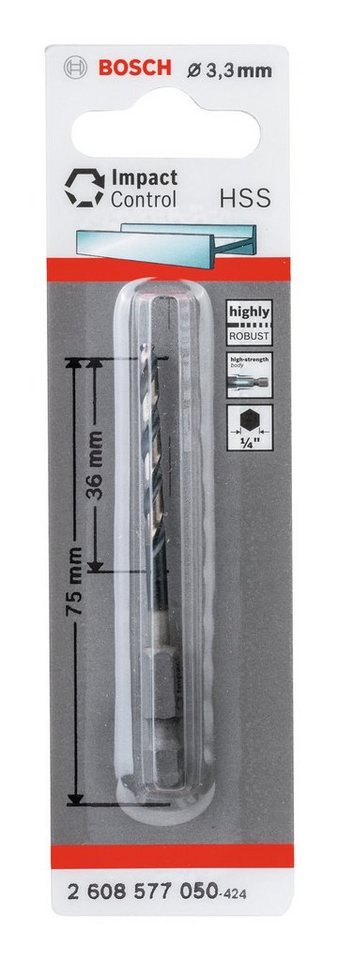 Thumbnail - BOSCH Holzbohrer, Impact Control mit Sechskantschaft HSS - 3,3 x 36 x 75 mm - 1er-Pack