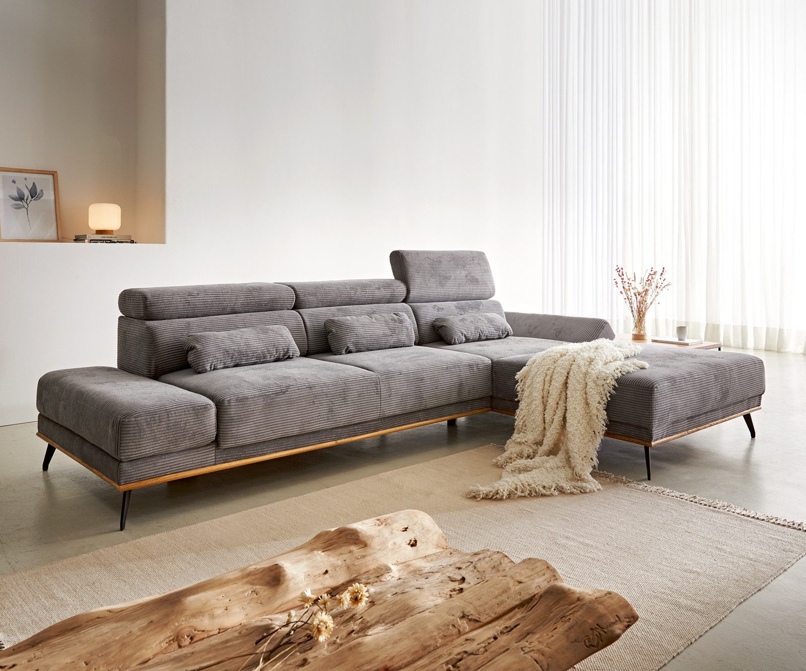DELIFE Ecksofa Evelio, Cord Steingrau 320x200 günstig online kaufen