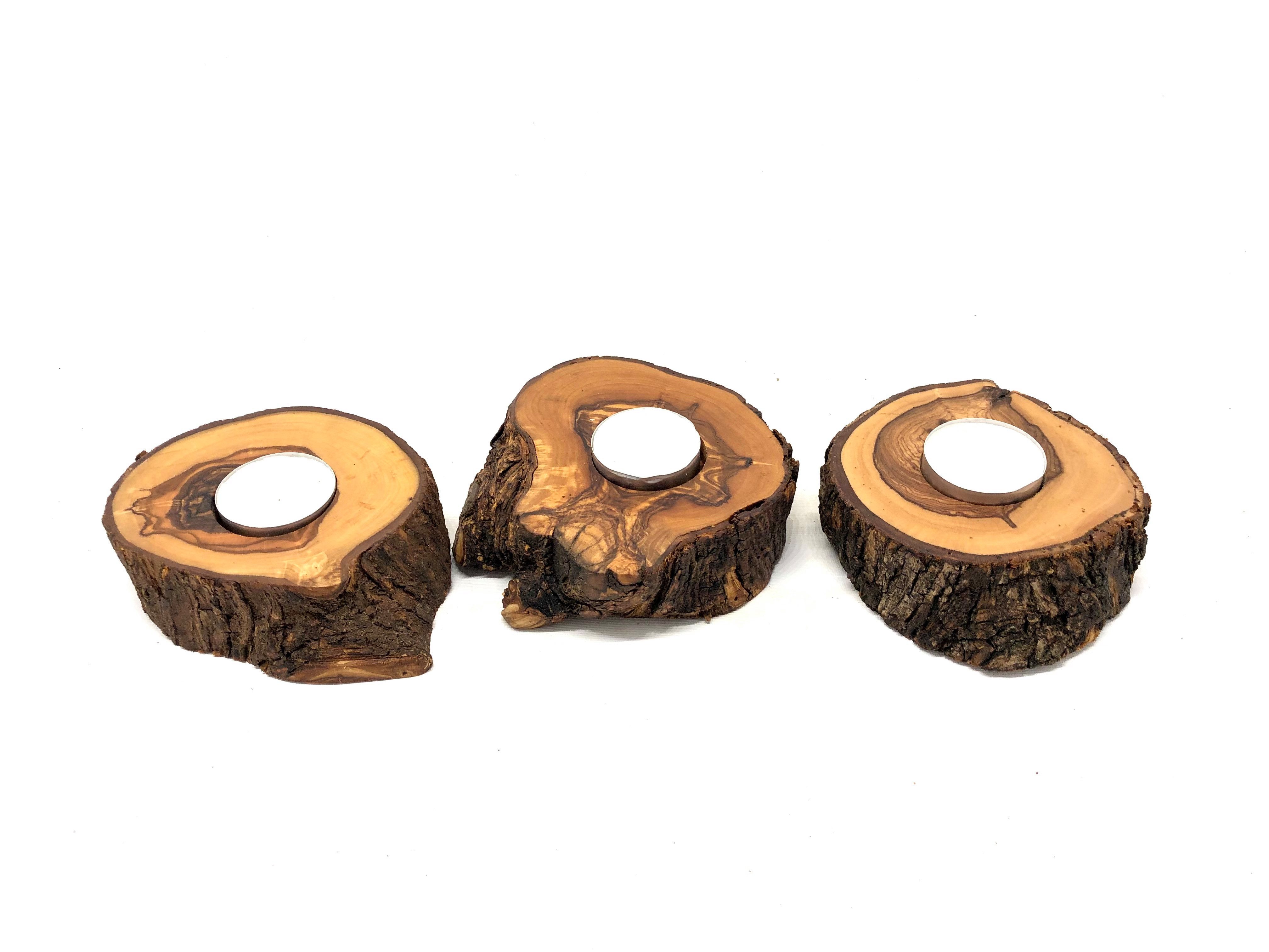 Olivenholz-erleben Teelichthalter rustikal aus Olivenholz-Baumscheibe, 1er Set (1 St), Handgefertigt, mit ausdrucksstarker Maserung – jedes Stück ein Unikat