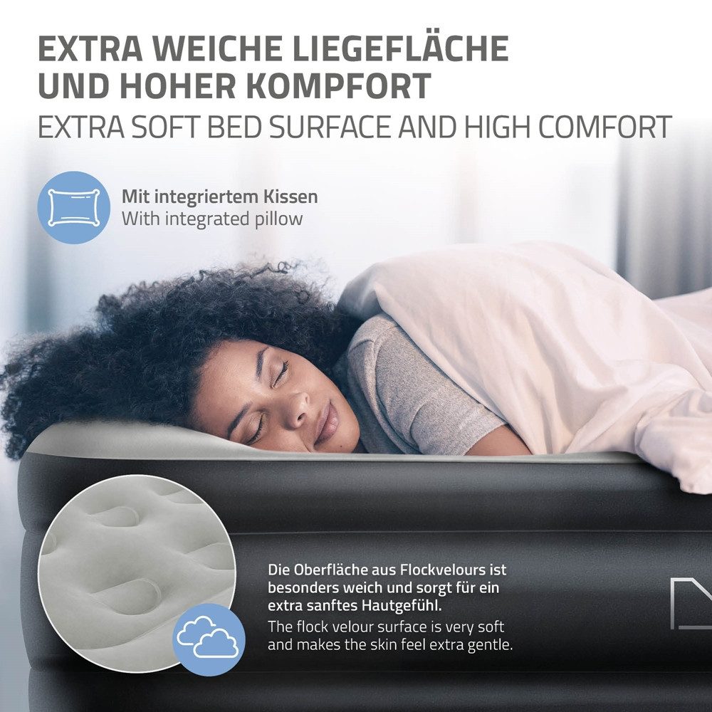 ML-DESIGN Luftbett Luftmatratze aus Flockvelours mit elektrischer Luftpumpe Matratze, Luftbett Grau 196x97x47cm Wasserabweisend Einzelbett mit Tragebeutel