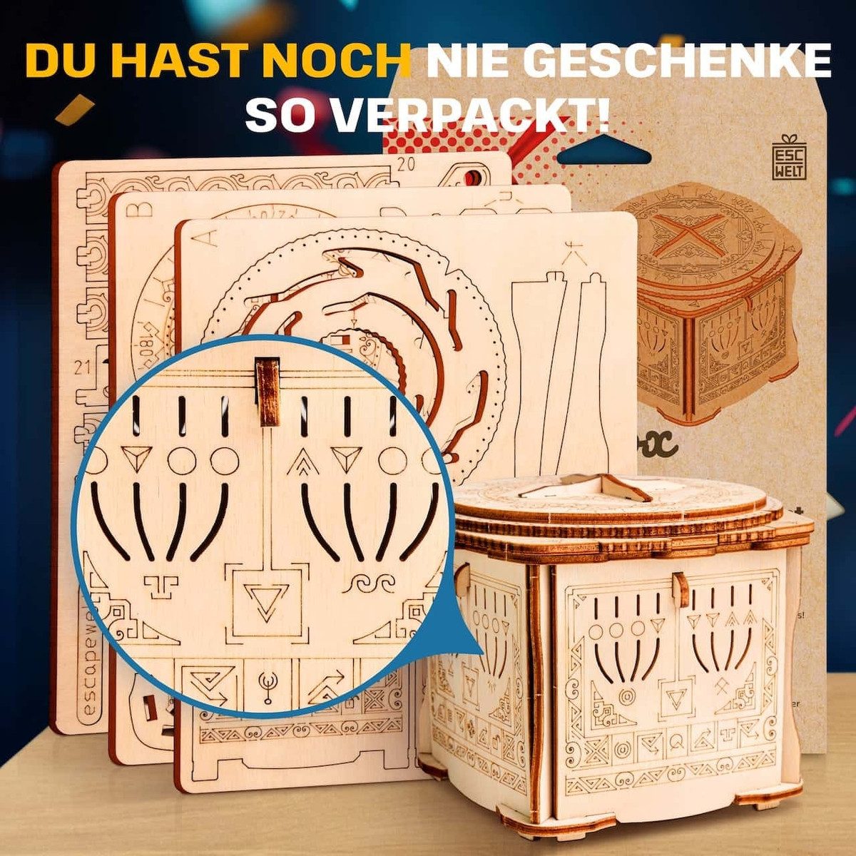 ROMBOL Denkspiele Spiel SECRET BOX ONE - 3D-Puzzle-Bausatz, Geschenkverpackung, Holzspiel