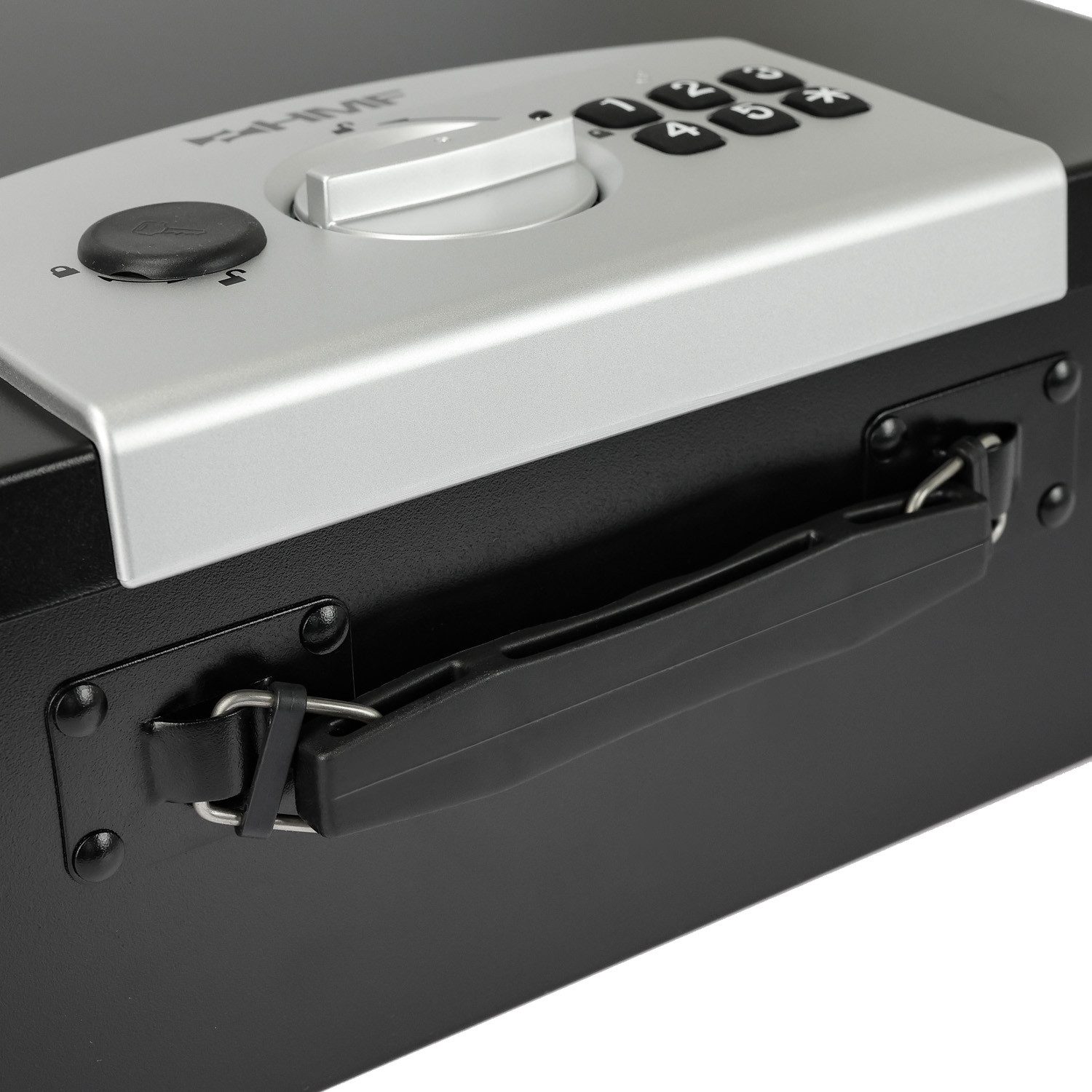 HMF Geldkassette kleiner Tresor mit Elektronikschloss, Dokumentenkassette, Aufbewahrung von DIN A4 Dokumenten, 32,5 x 25,5 x 12,5 cm, schwarz