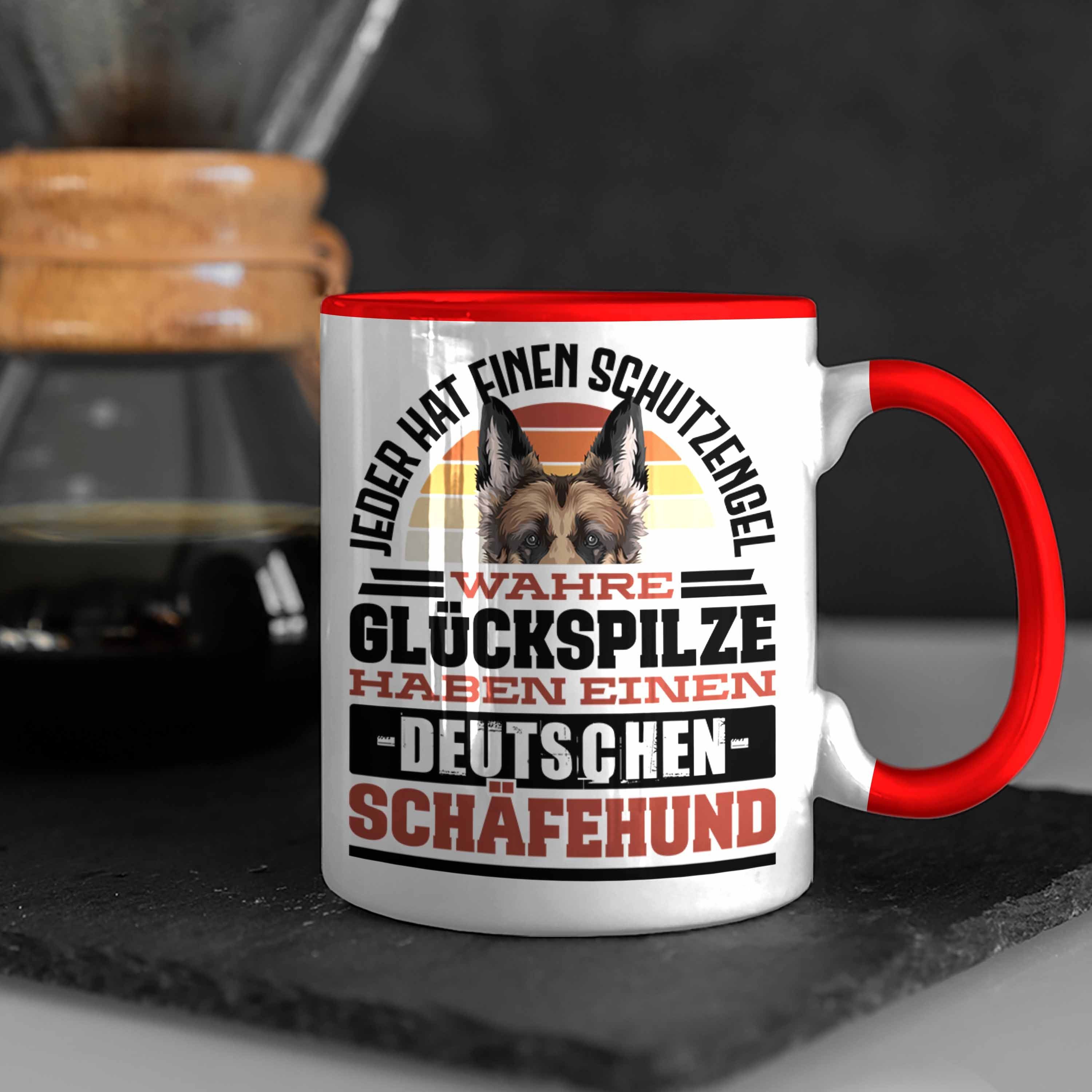Trendation Tasse Deutscher Schäferhund Tasse Kaffee-Becher Rot Schäferhund Geschenkidee Bes