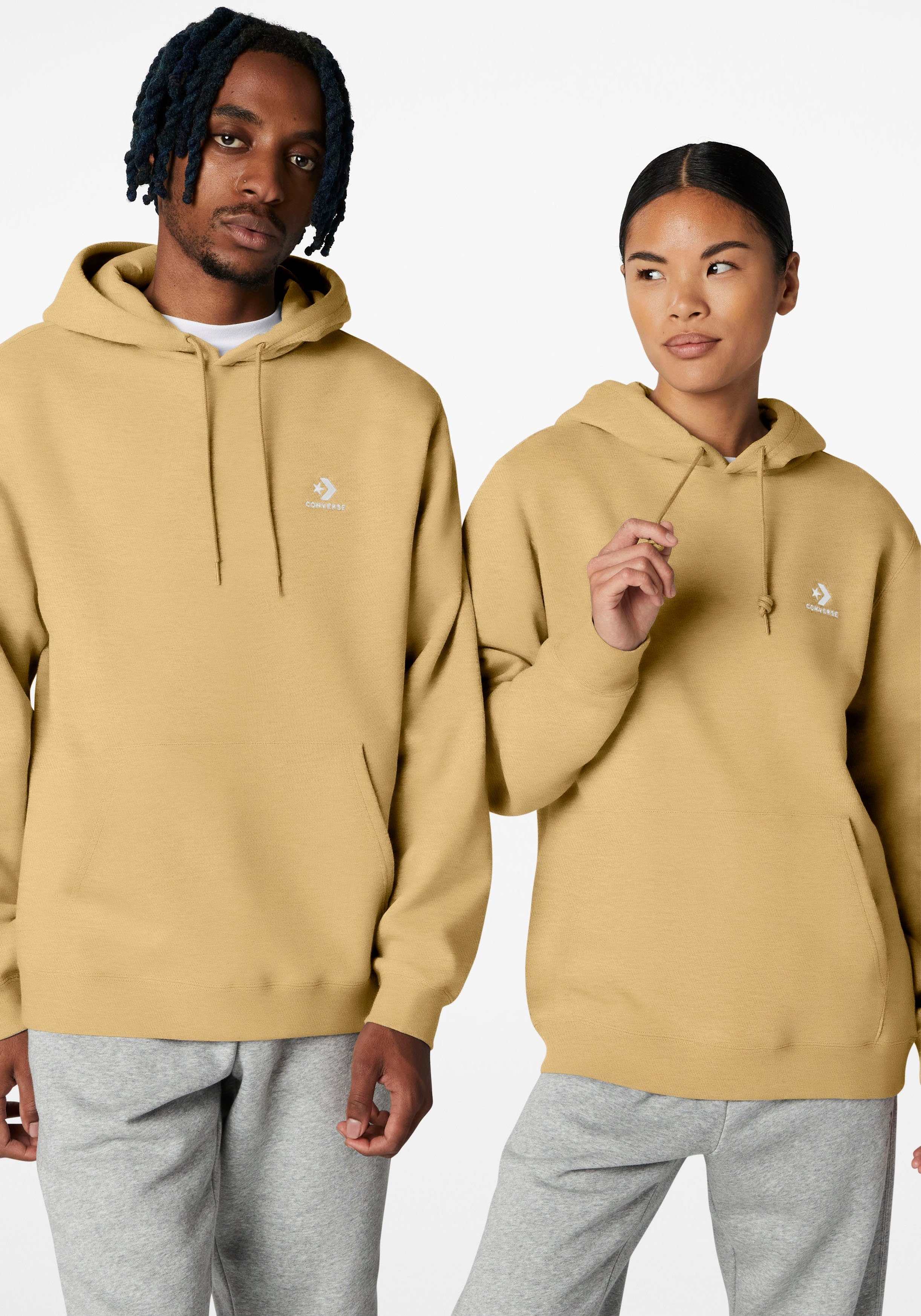 CHEVRON Kapuzensweatshirt BRUSHED HOODIE FLEECE BACK (1-tlg) STAR EMBROIDERED dunescape Unisex Converse