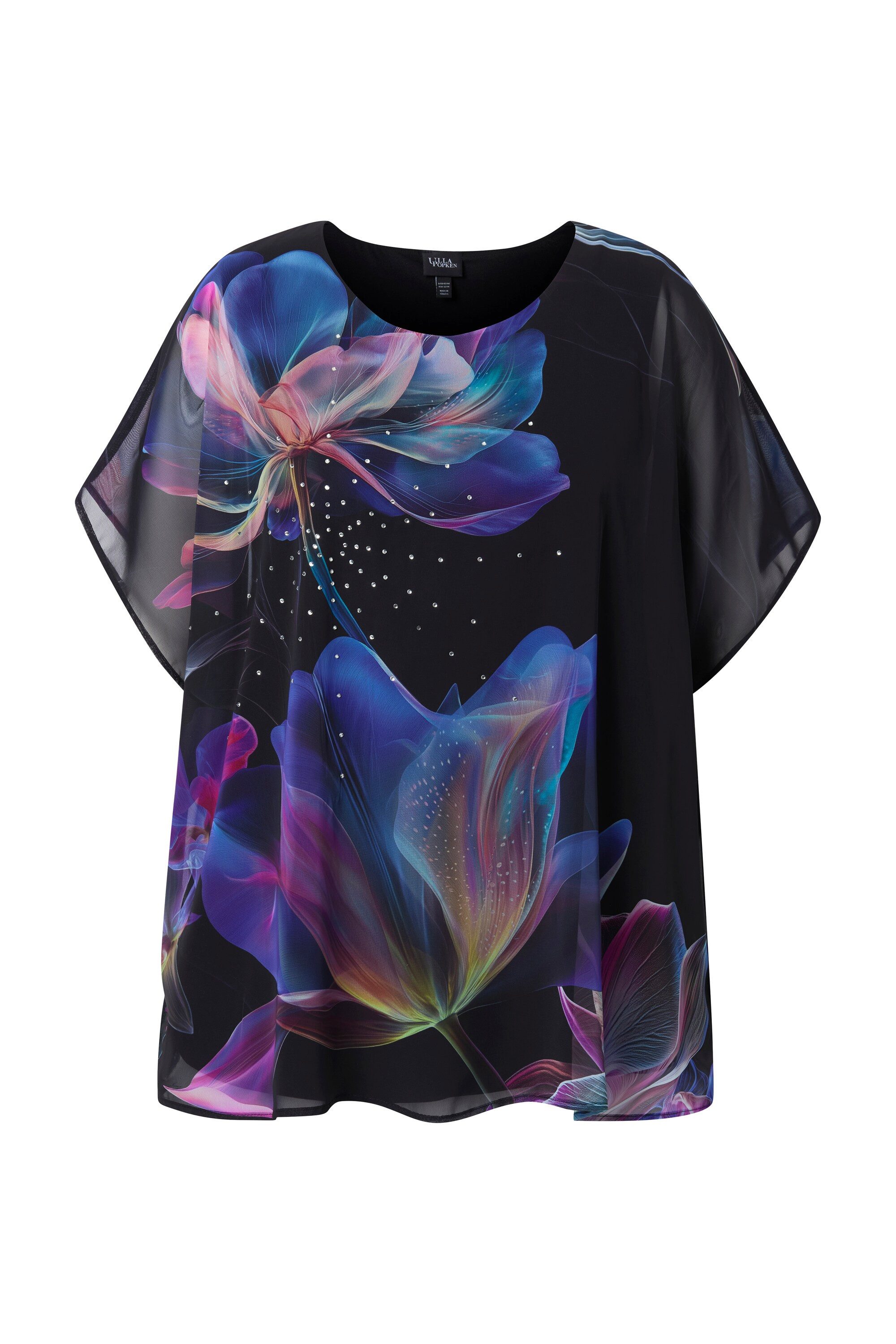 Ulla Popken Druckbluse Chiffon-Blusenshirt doppellagig Rundhals günstig online kaufen