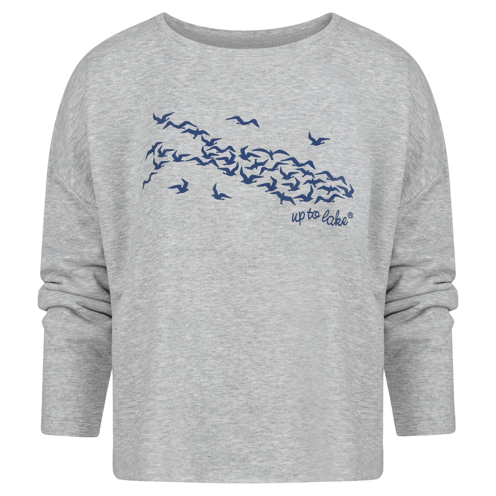 uptolake design Sweatshirt für Damen aus weichem Baumwollstoff mit "Mövensee-Bodensee" Design Grau/Blau