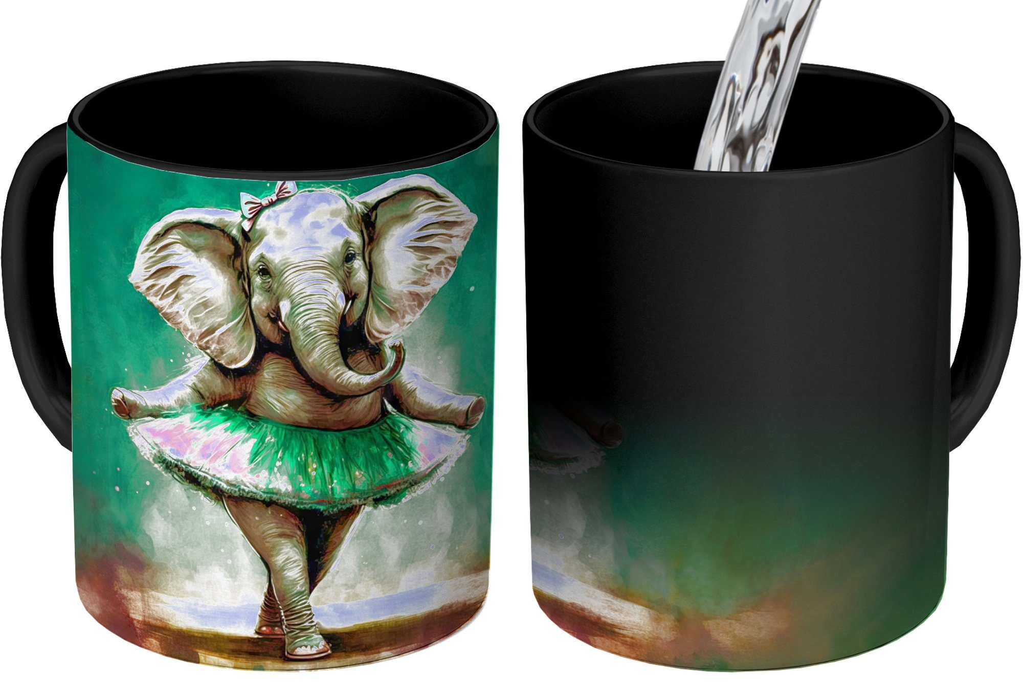 - Kaffeetassen, Ballerina Porträt Tasse Keramik, - Bogen Farbe - Kinder, - Elefant Teetasse, - Geschenk Zaubertasse, Farbwechsel, MuchoWow