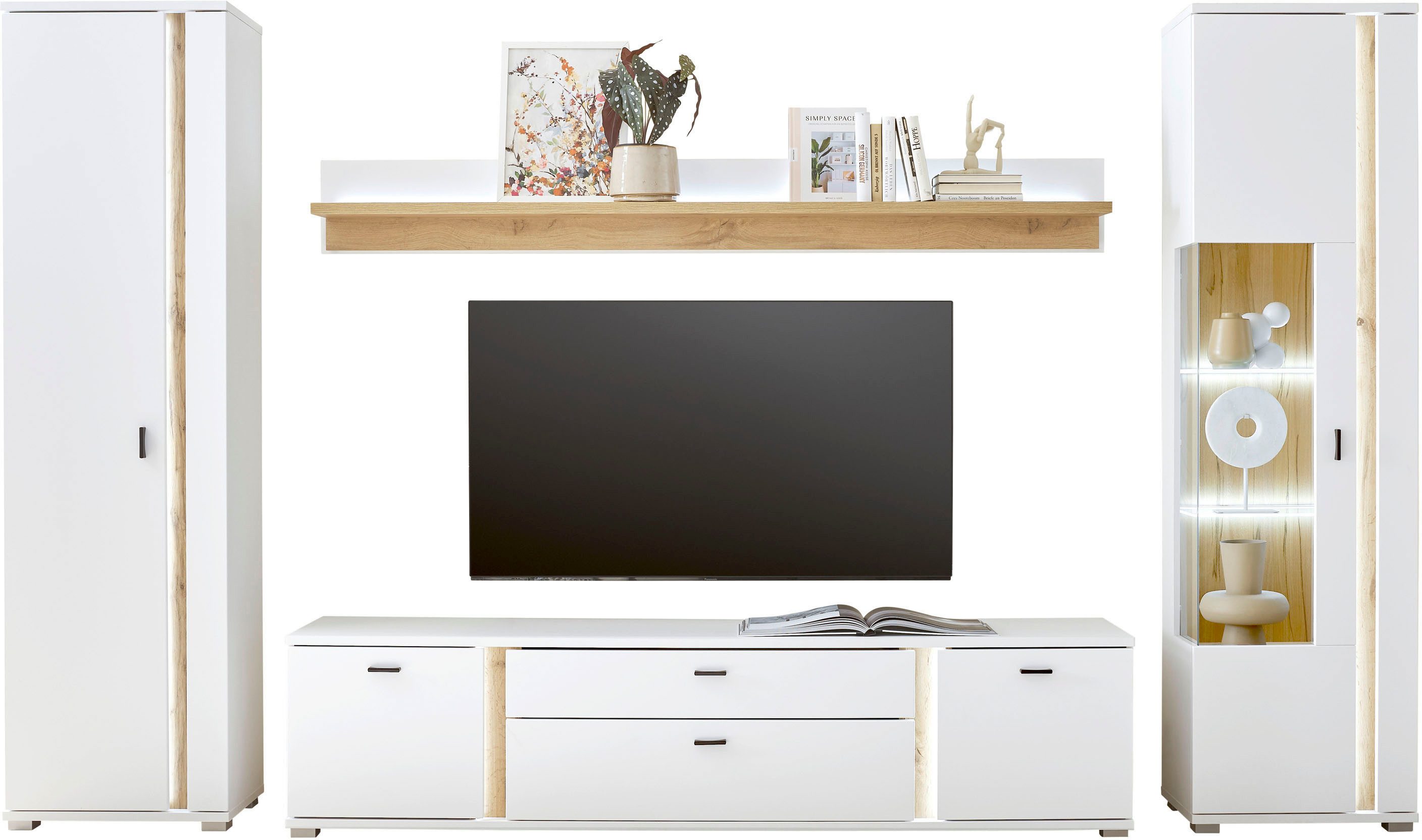 Home affaire Wohnwand LONG ISLAND, (Set, 4-St), in moderner Trendfarbe,inklusive senkrechter Beleuchtung,Breite 330 cm