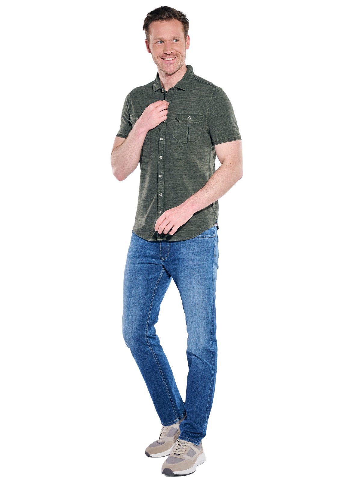 Engbers Poloshirt Herren Poloshirt mit durchgehender Knopfleiste, Khaki