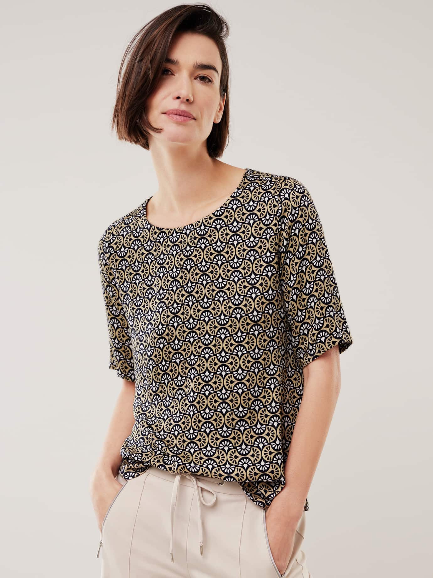 Walbusch T-Shirt Damen Extraleichte Viskose Satin Bluse Rundhals Kurzarm Shirtbluse, einlaufsicher, pflegeleicht, weichfließender Stoff