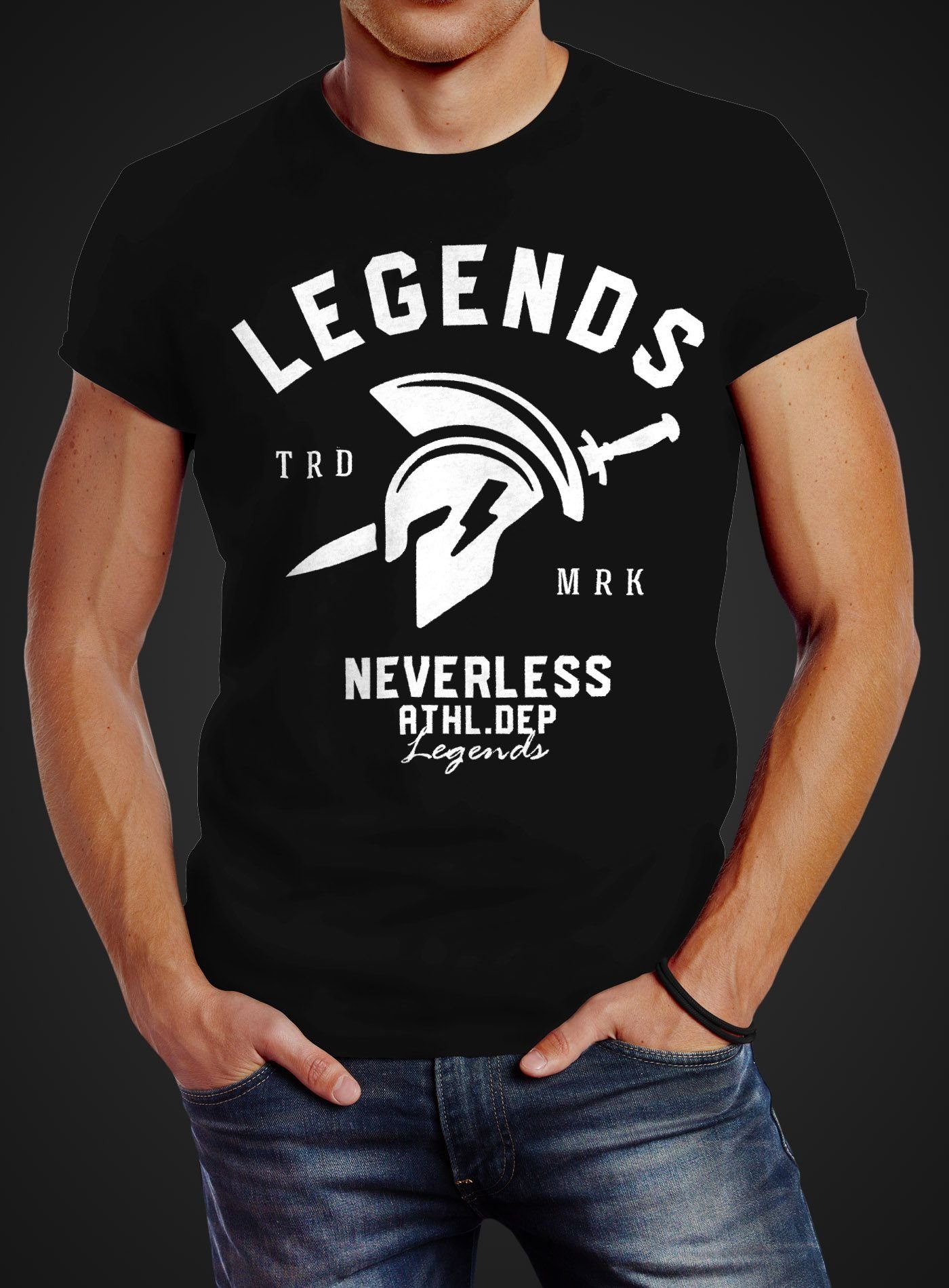 Neverless Print-Shirt Cooles Herren Print Fitness Athletics Sport Gym Gladiator Legends mit Neverless® Sparta schwarz T-Shirt