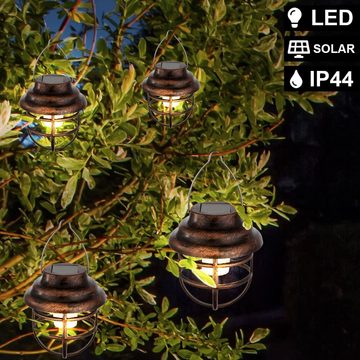 etc-shop LED Solarleuchte, LED-Leuchtmittel fest verbaut, 2er Set LED Solar Pendel Lampe Gitter Design Garten Balkon Beleuchtung
