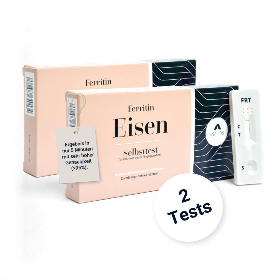 ASPILOS Hämoglobin-Schnelltest Eisen Mangel Selbsttest für Zuhause in 5 Minuten, Bluttest, selbst durchführbar, Ferritin Test, 2-tlg., Ferritin Schnelltest, medizinischer Test, Eisenmangel