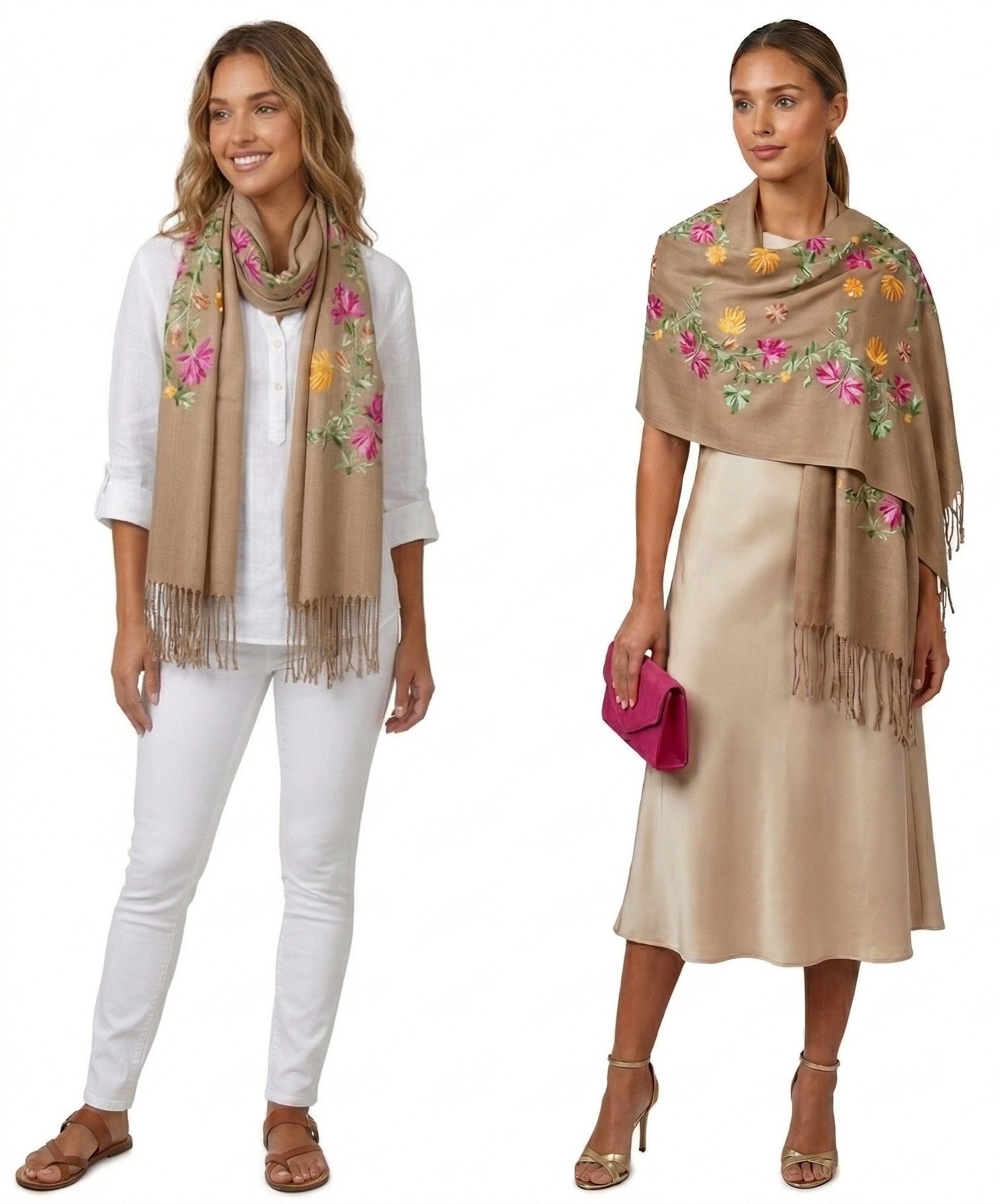 dy_mode Modeschal Damen Schal mit Stickerei Stola Frühlingsschal Weiches Halstuch, mit Blumen-Stickerei, mit Fransen